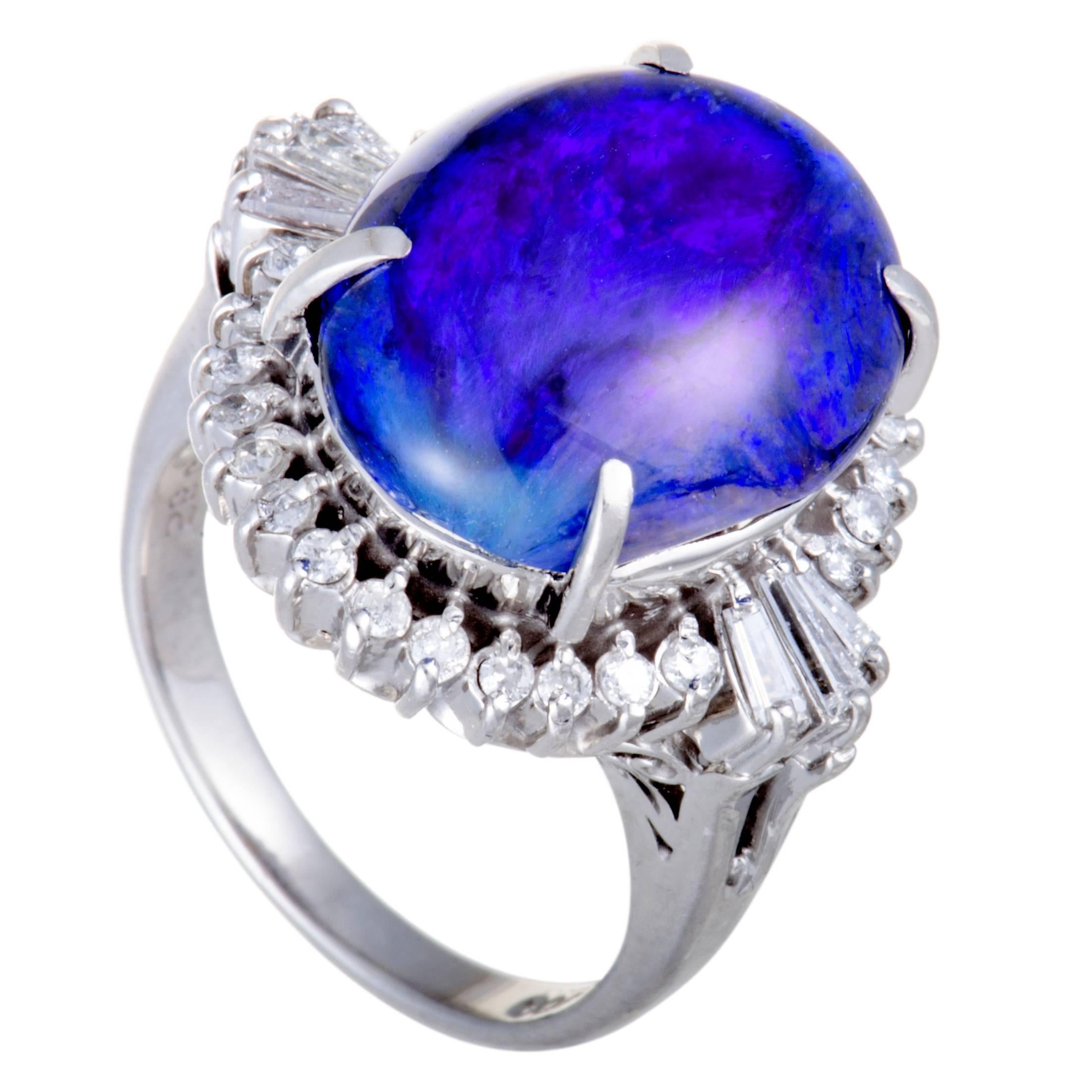Diamond and Blue Opal Platinum Ring