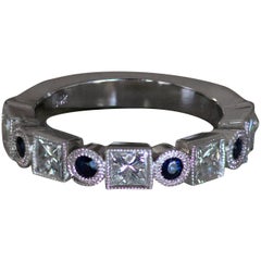 Diamond and Blue Sapphire 1.47 Carat Half Eternity Band, 14 Karat W, Ben-Dannie