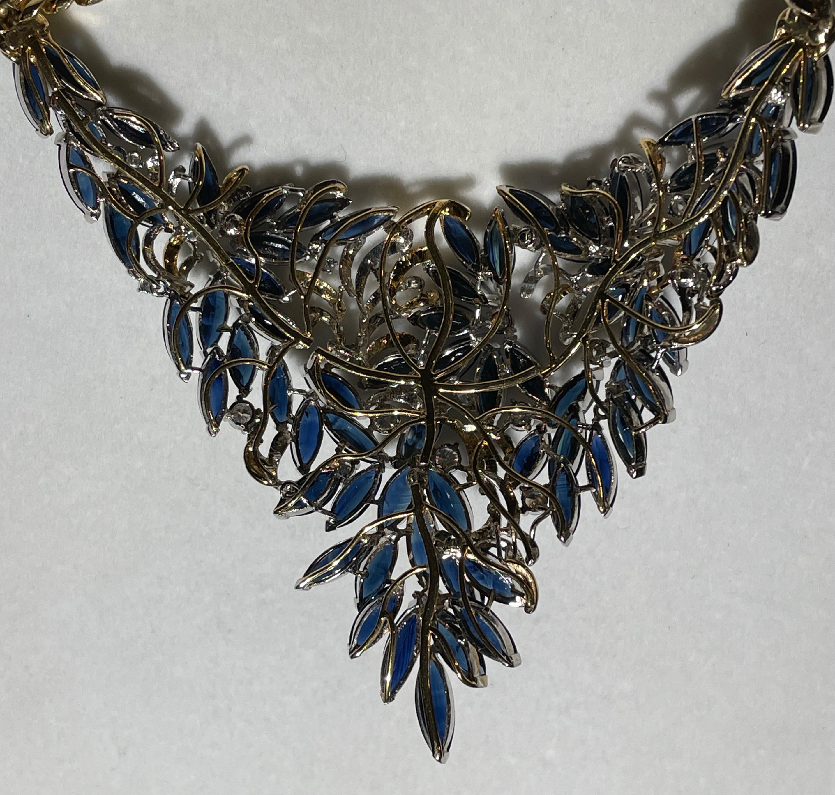 18 Karat Halskette mit Diamanten und blauen Saphiren (amerikanisch) im Angebot