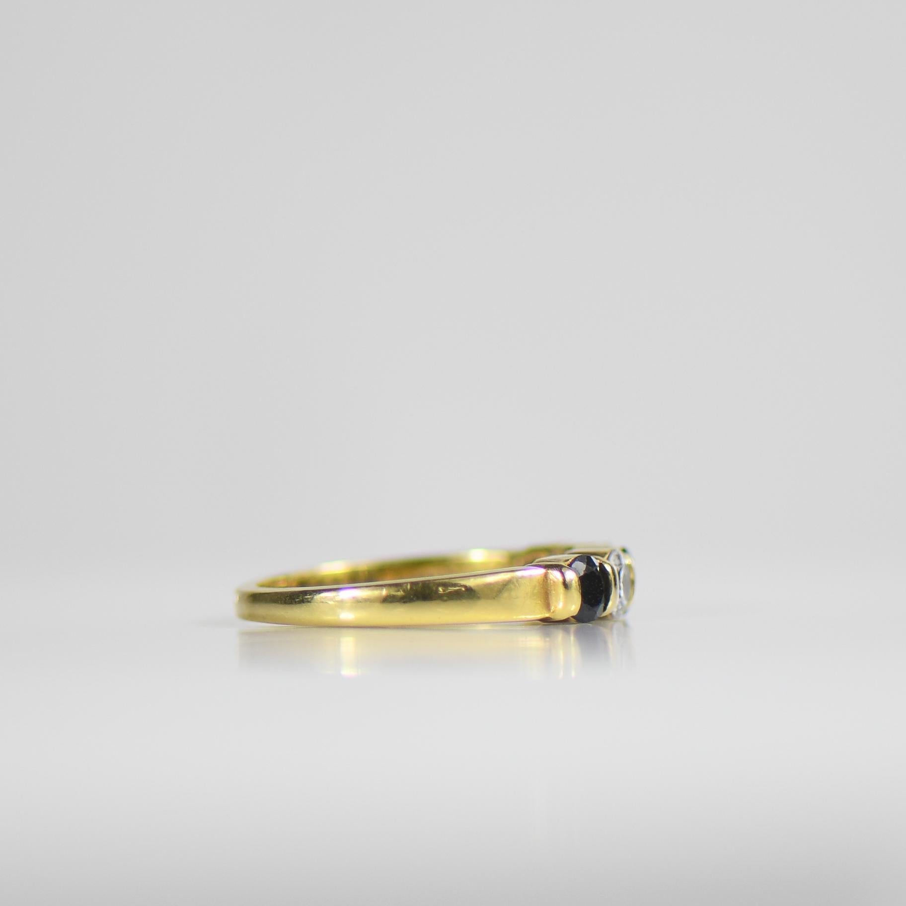 Diamond and Blue Sapphire Alternating 5 Stone Band 18K Yellow Gold Ring 1
