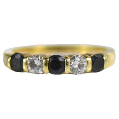 Diamond and Blue Sapphire Alternating 5 Stone Band 18K Yellow Gold Ring