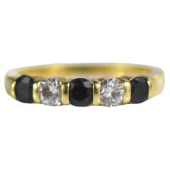 Diamant und blauer Saphir Abwechselnd 5 Steine Band 18K Gelbgold Ring