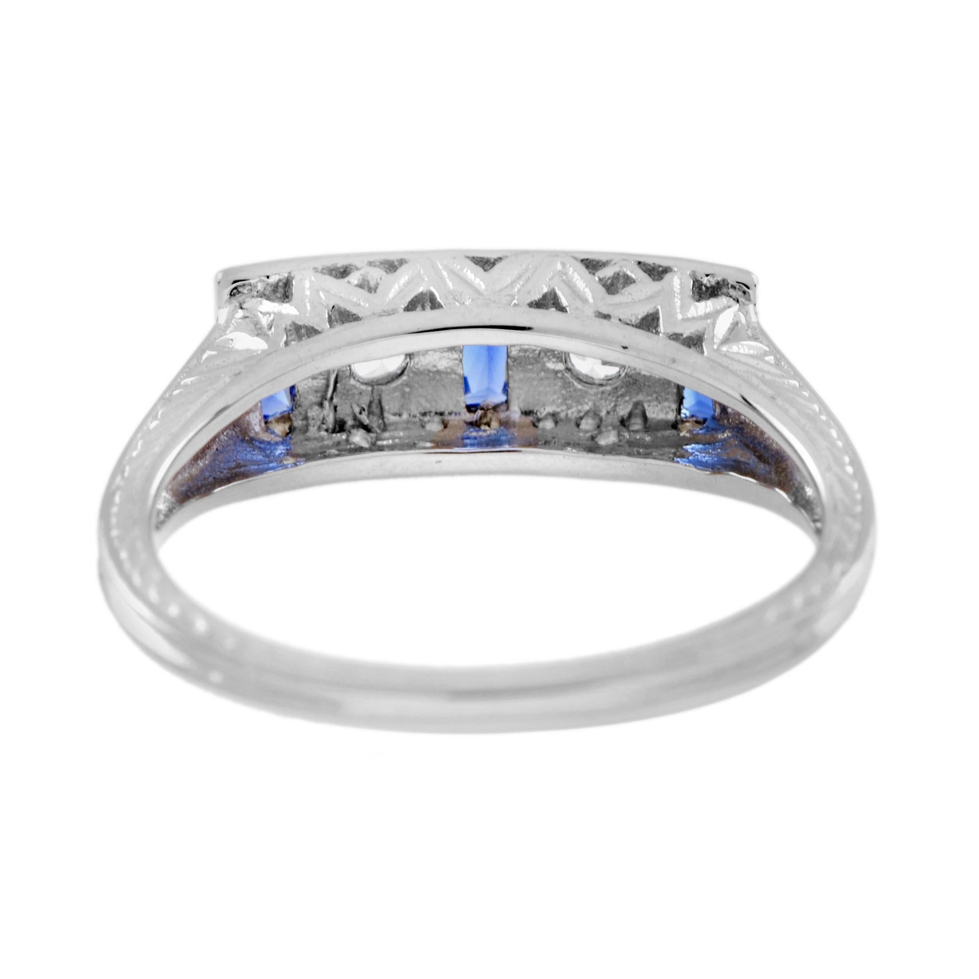 For Sale:  Diamond and Blue Sapphire Antique Style Ring in 14K White Gold  5
