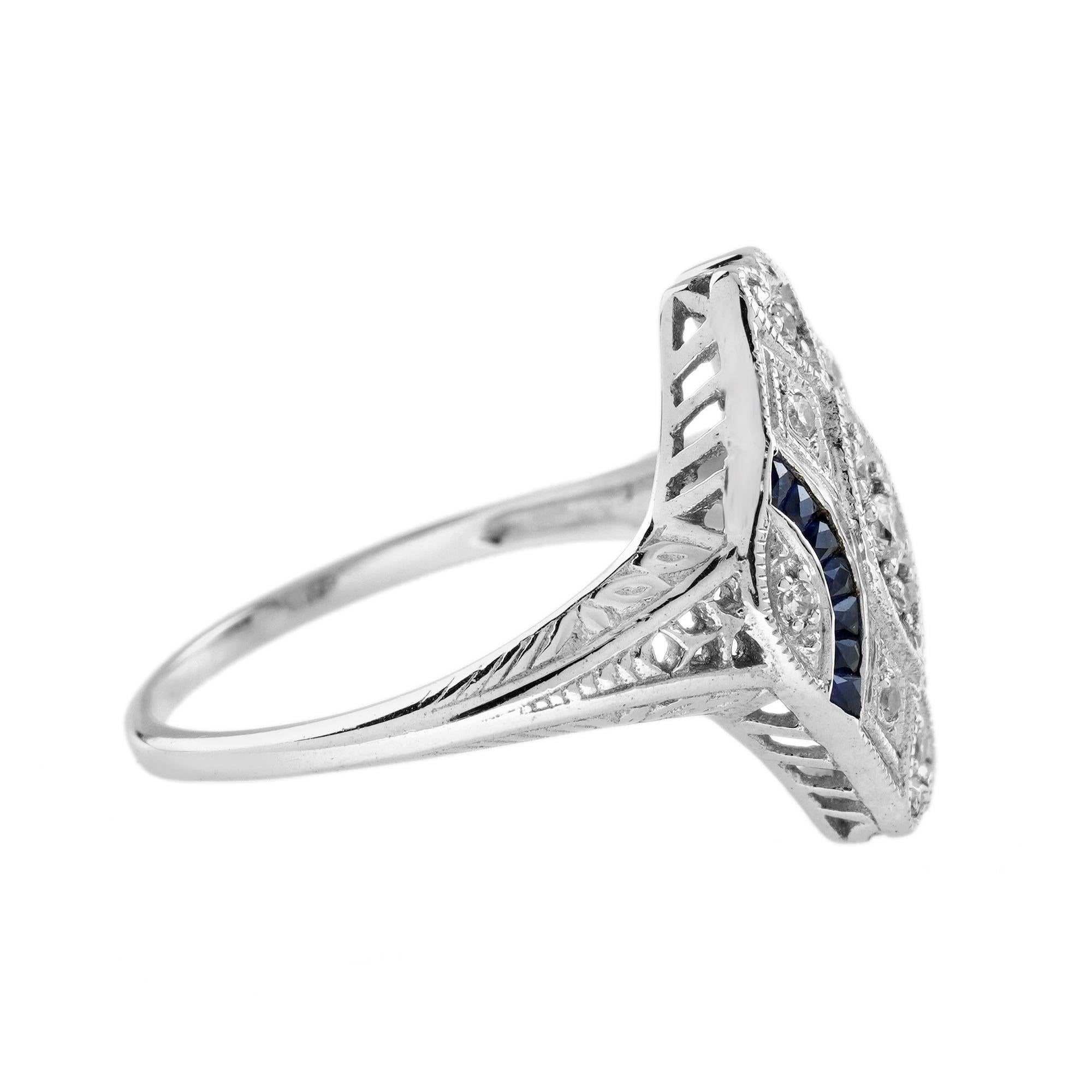 in vendita:  Anello a grappolo con diamanti e zaffiri blu in stile Art Déco in oro bianco 14 carati 4
