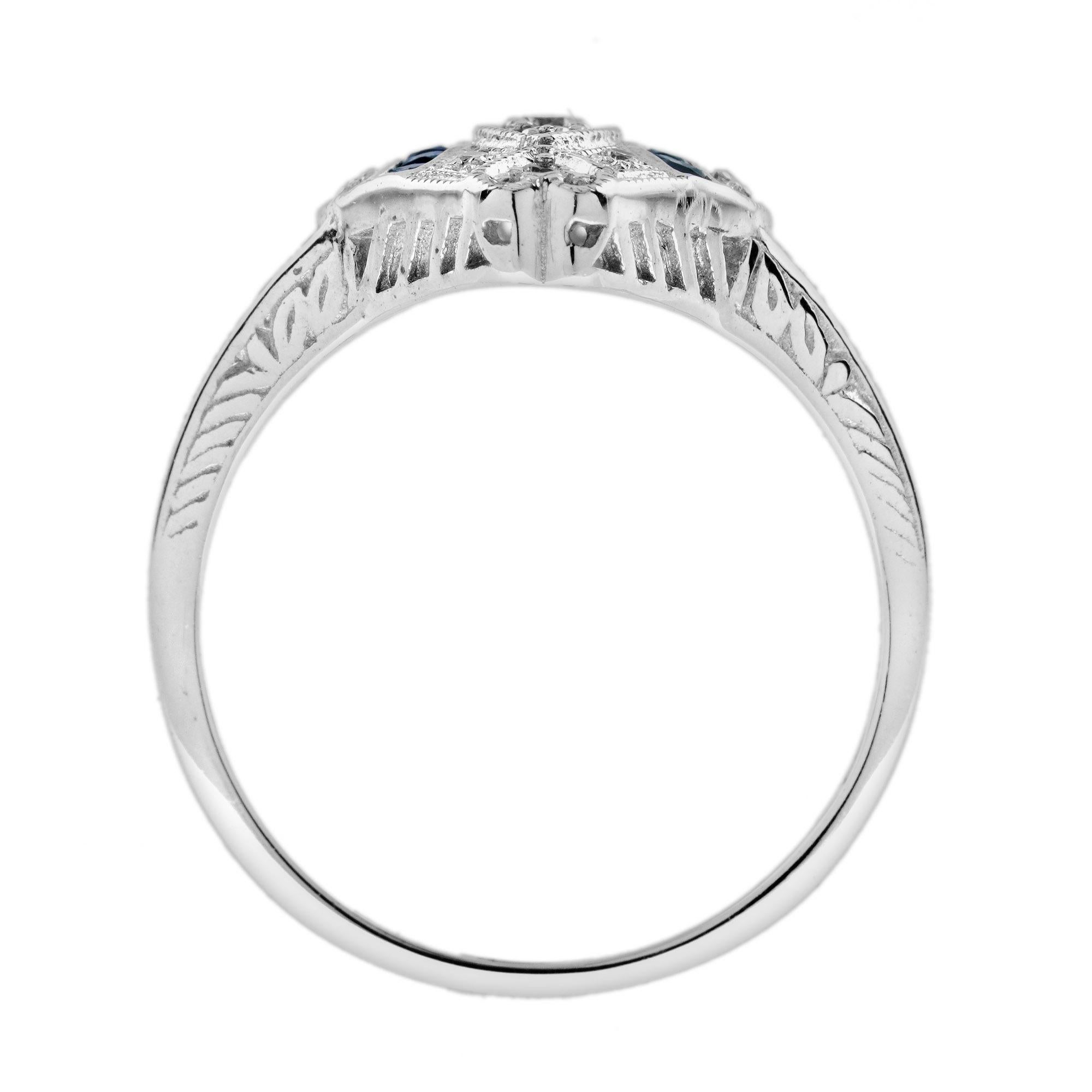 in vendita:  Anello a grappolo con diamanti e zaffiri blu in stile Art Déco in oro bianco 14 carati 6