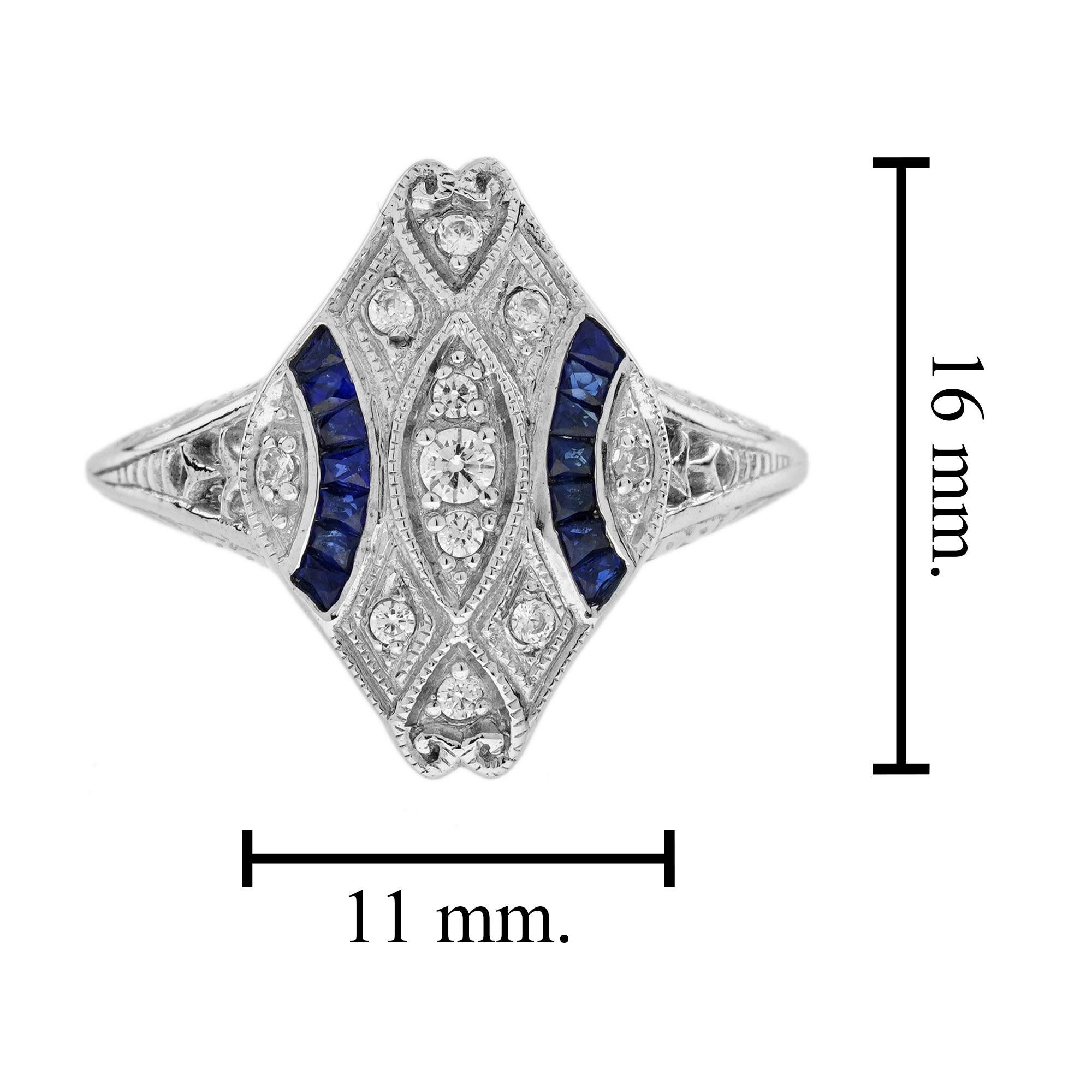 in vendita:  Anello a grappolo con diamanti e zaffiri blu in stile Art Déco in oro bianco 14 carati 7