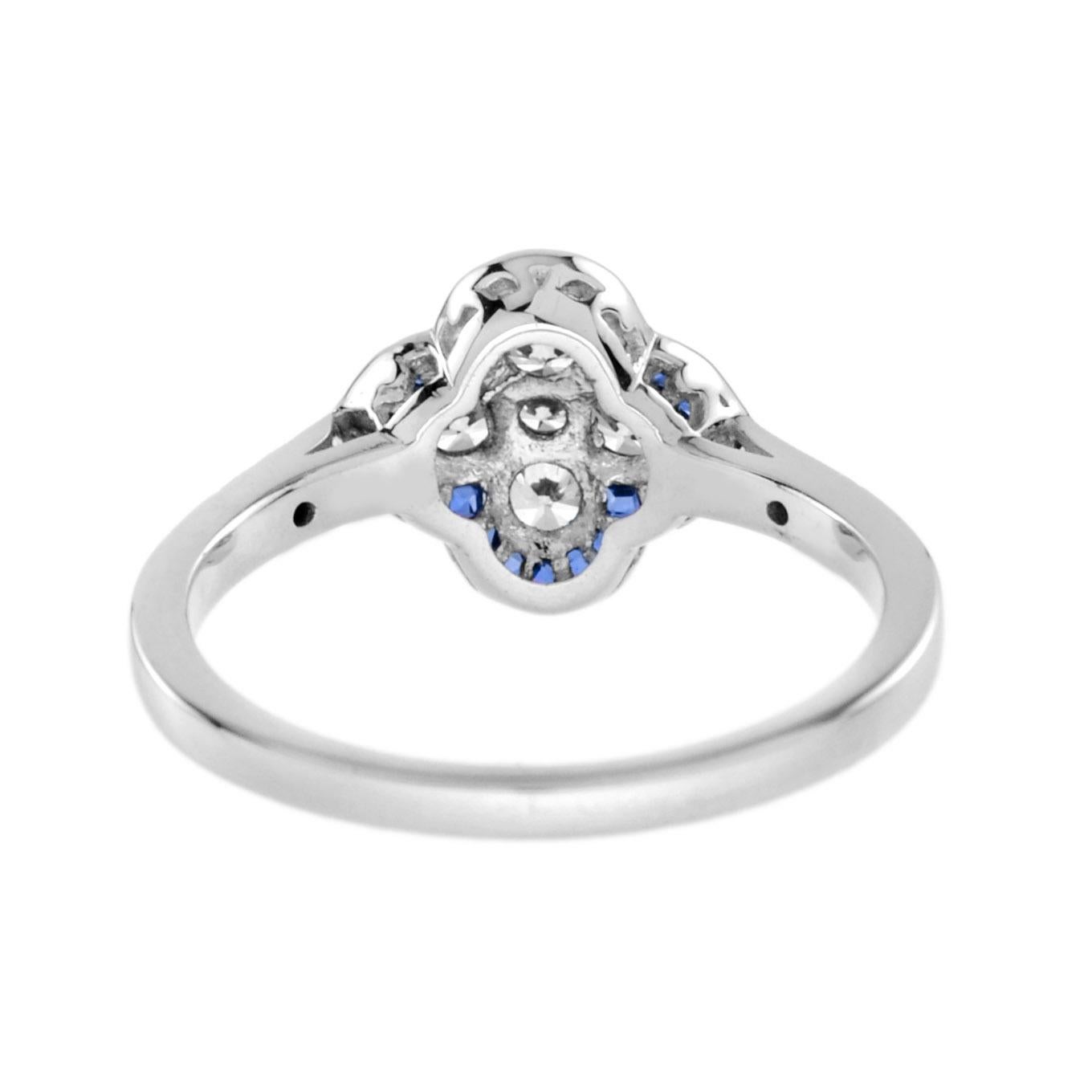 For Sale:  Diamond and Blue Sapphire Art Deco Style Floral Ring in 18K White Gold 4