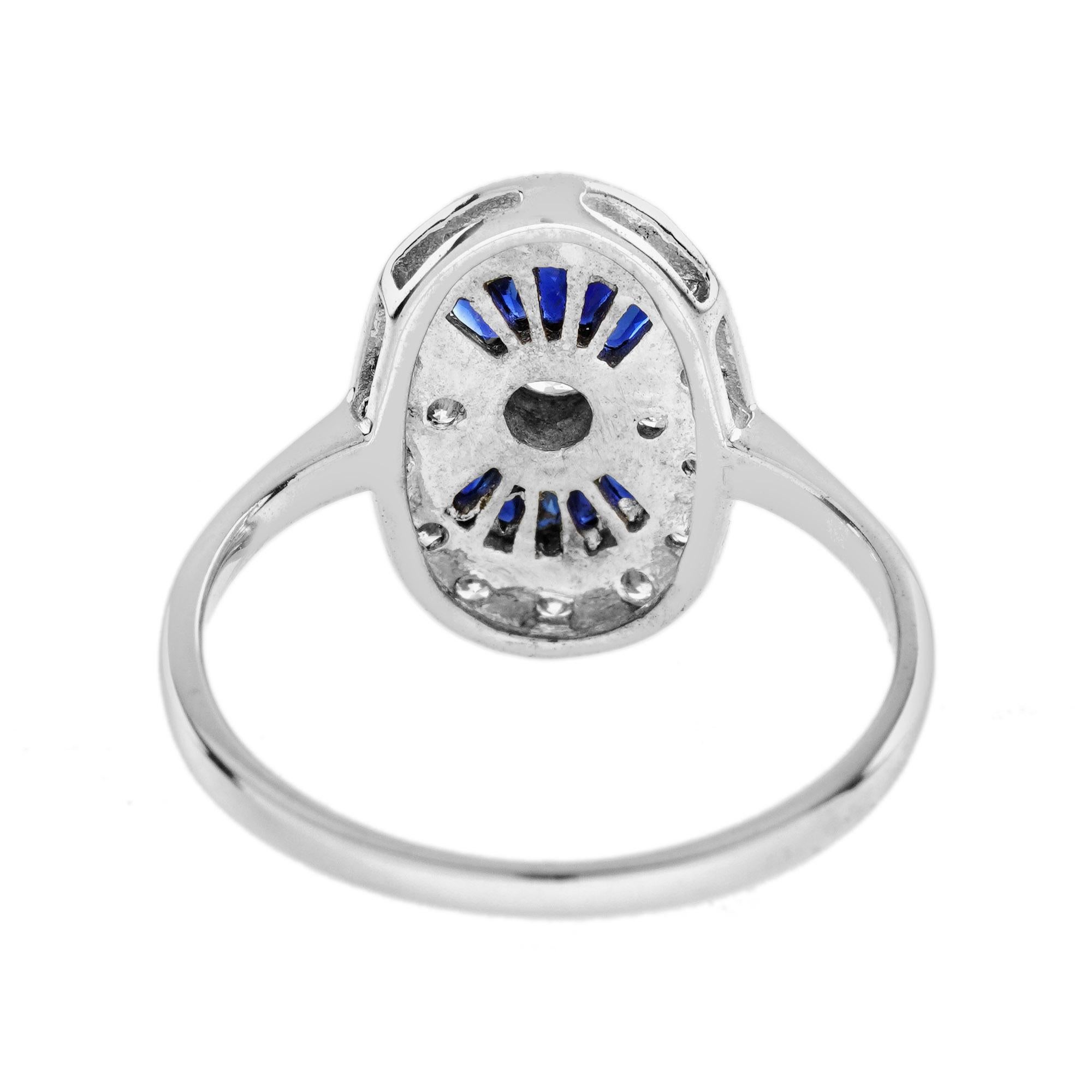 For Sale:  Diamond and Blue Sapphire Art Deco Style Oval Shaped Ring in 14K White Gold 5
