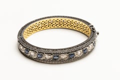 Diamond and Blue Sapphire Bangle Bracelet with Clasp