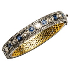 Diamond and Blue Sapphire Bangle Bracelet with Clasp