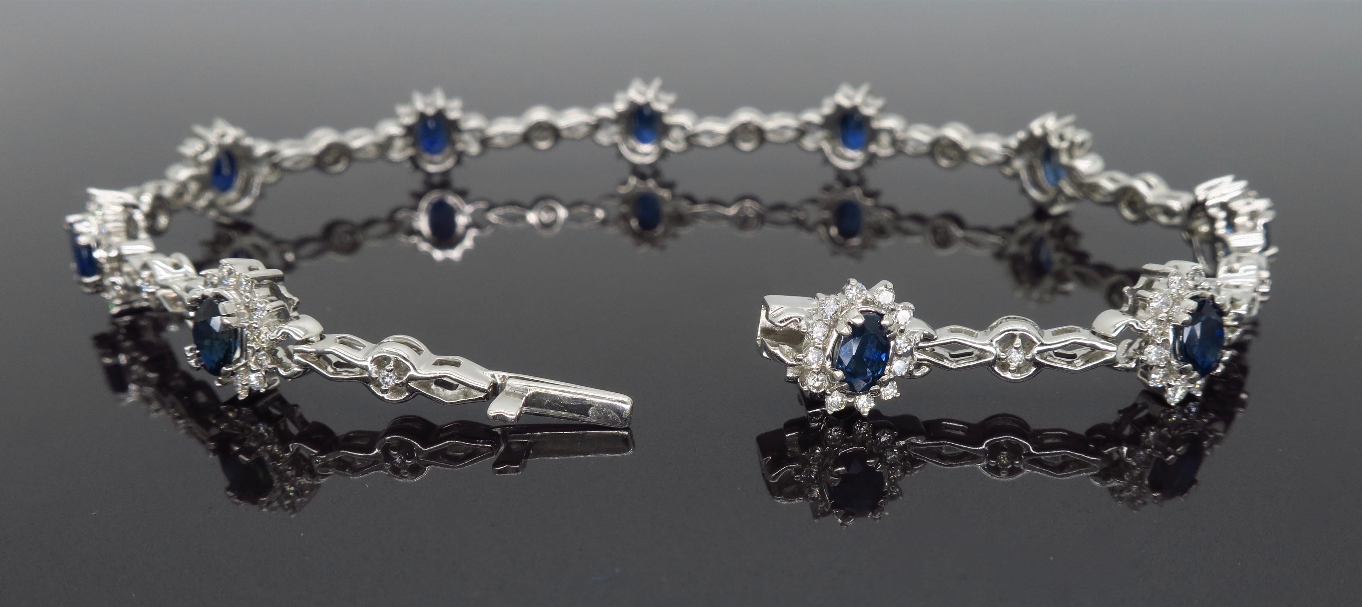 Diamond and Blue Sapphire Bracelet In New Condition In Webster, NY