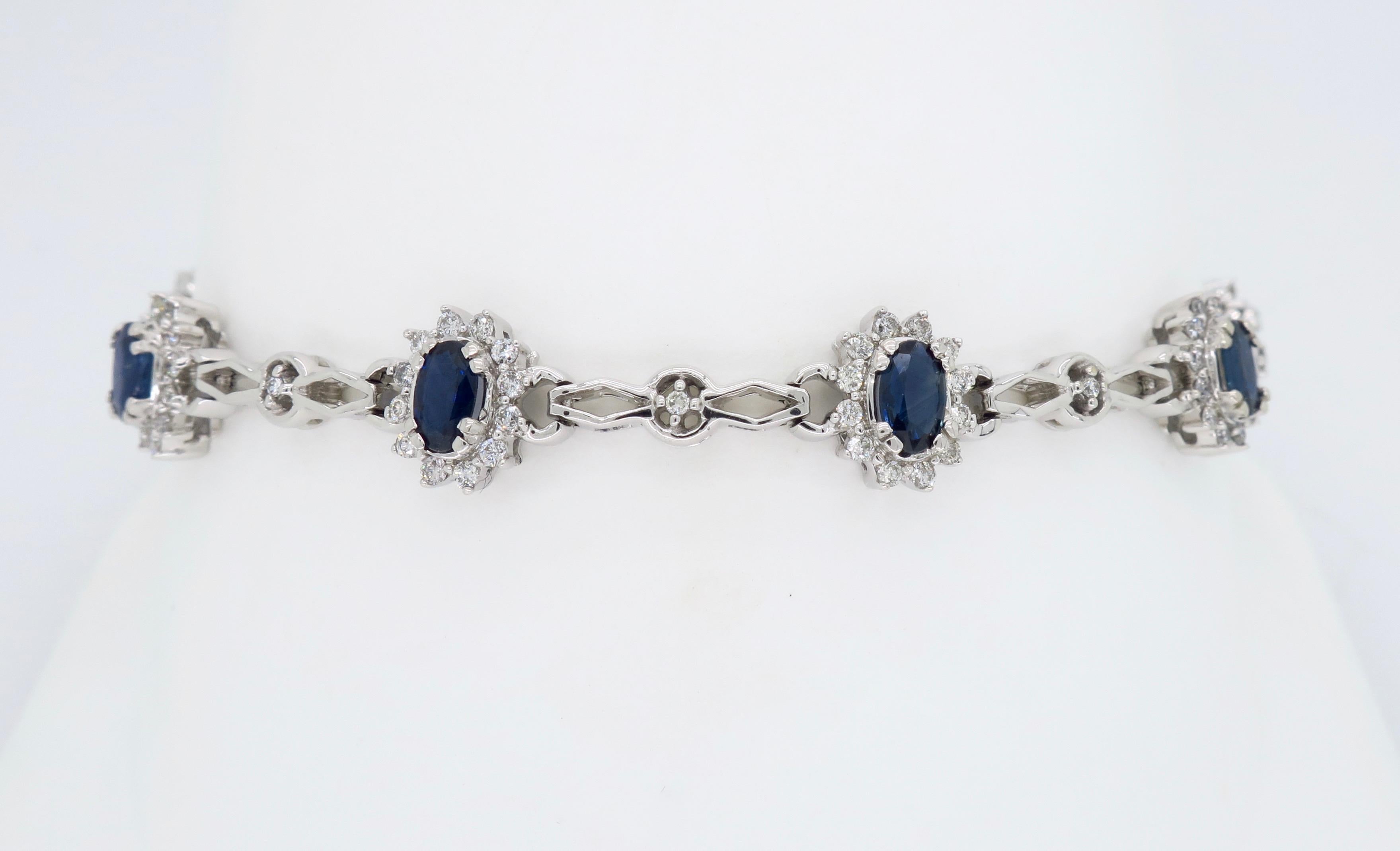 Women's or Men's Diamond and Blue Sapphire Bracelet