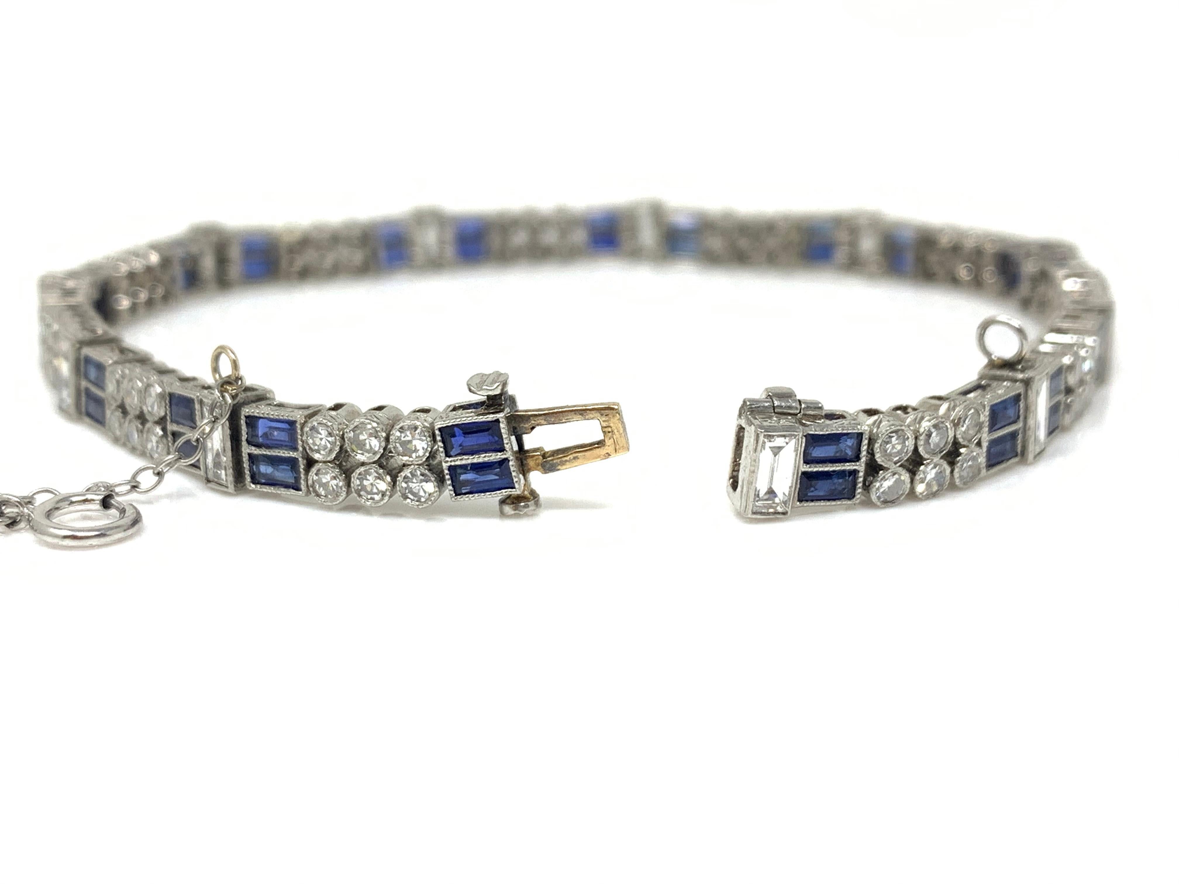 Diamond and Blue Sapphire Bracelet in Platinum For Sale 2