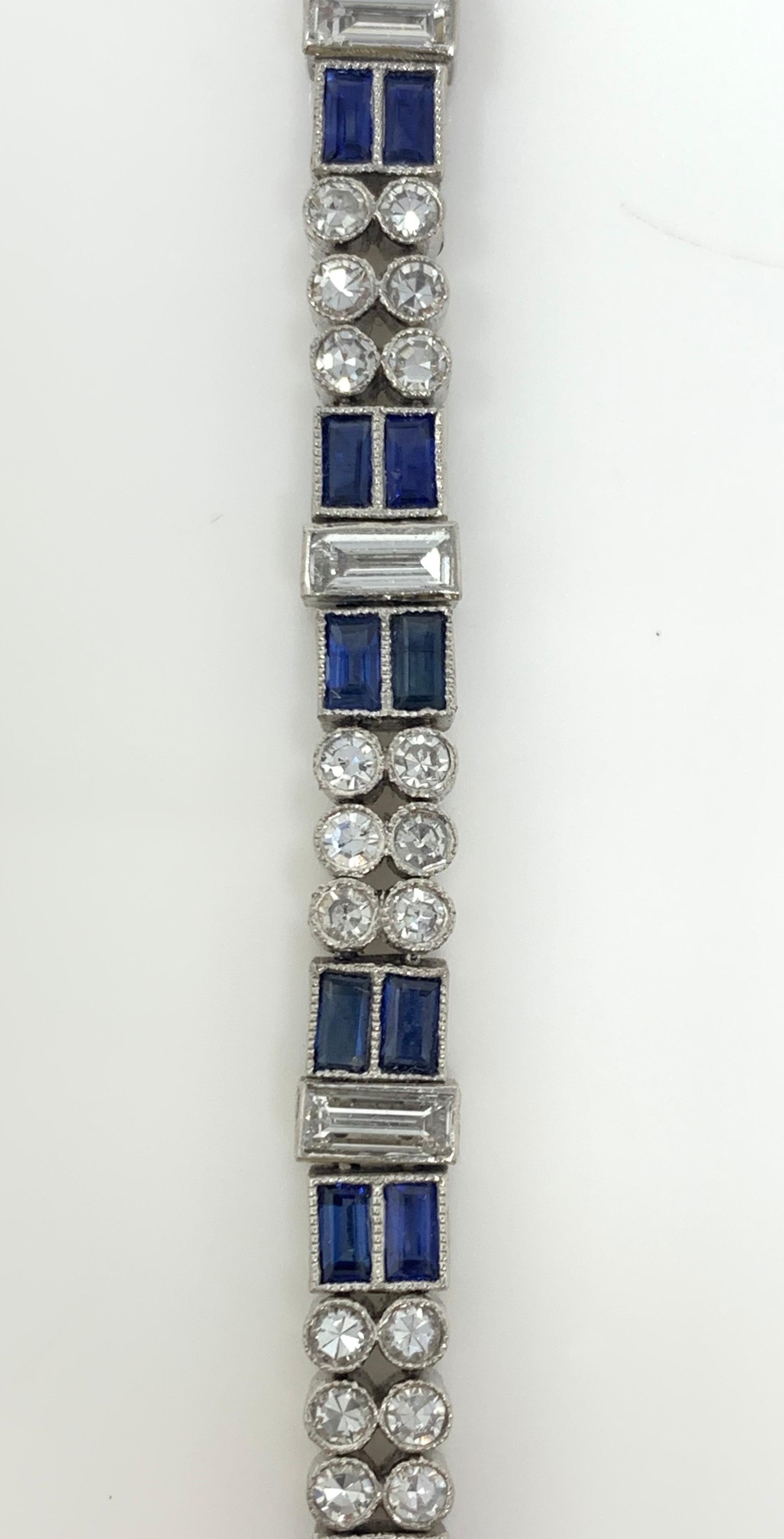 Diamond and Blue Sapphire Bracelet in Platinum For Sale 3