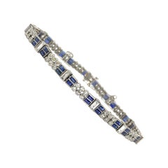 Diamond and Blue Sapphire Bracelet in Platinum
