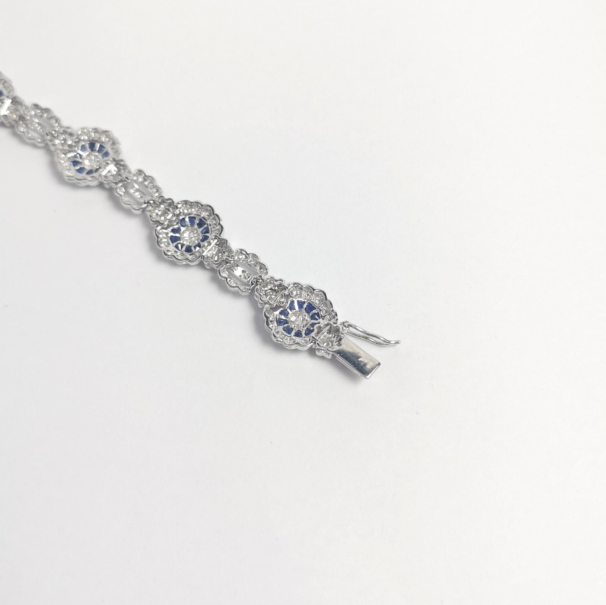 Diamond and Blue Sapphire Bracelet set in 18K White Gold Settings For Sale 4