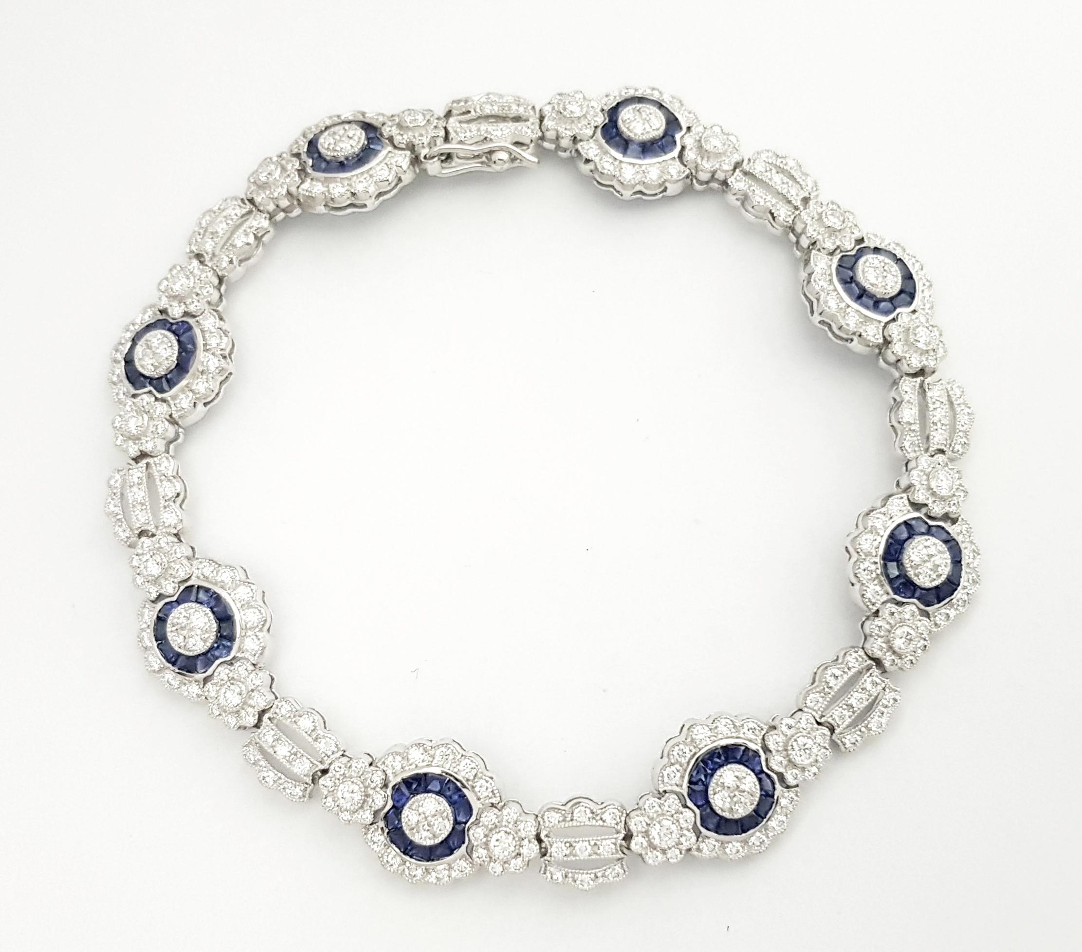 Diamond and Blue Sapphire Bracelet set in 18K White Gold Settings For Sale 6