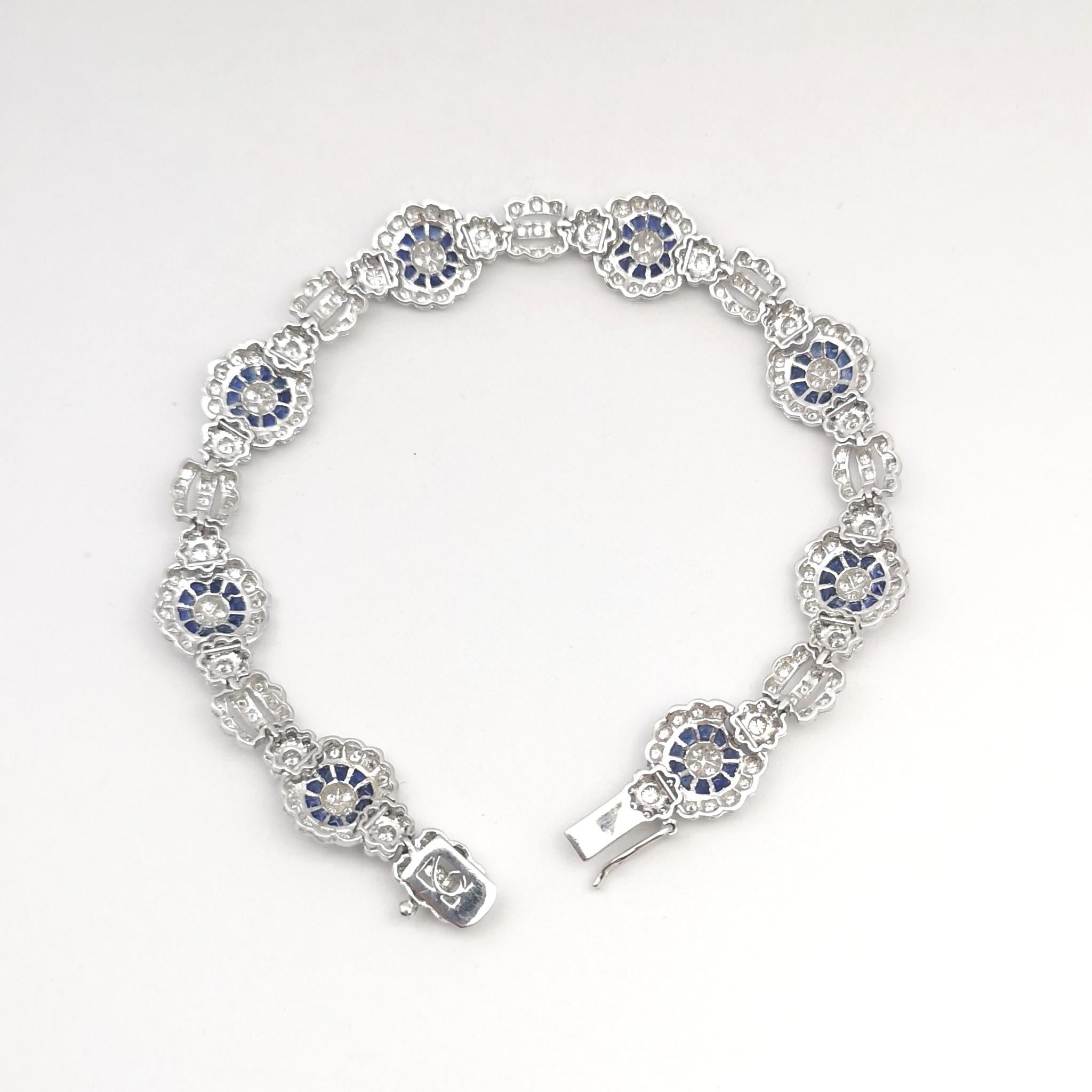 Diamond and Blue Sapphire Bracelet set in 18K White Gold Settings For Sale 10
