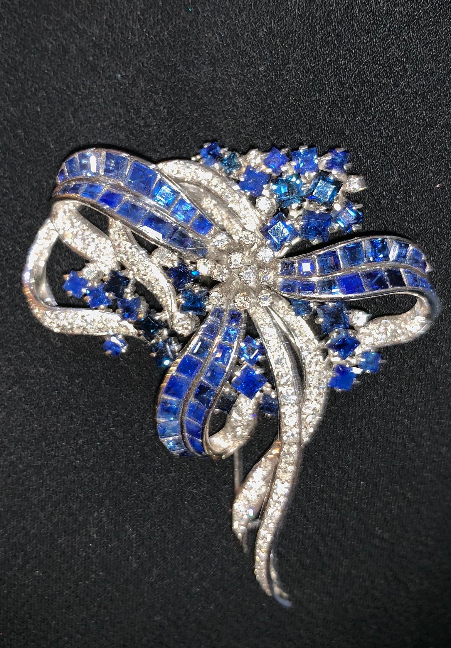 Women's Diamond and Blue Sapphire Brooch 