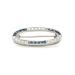 Diamond and Blue Sapphire Brooch in Platinum .90 Carats Total Art Deco Style