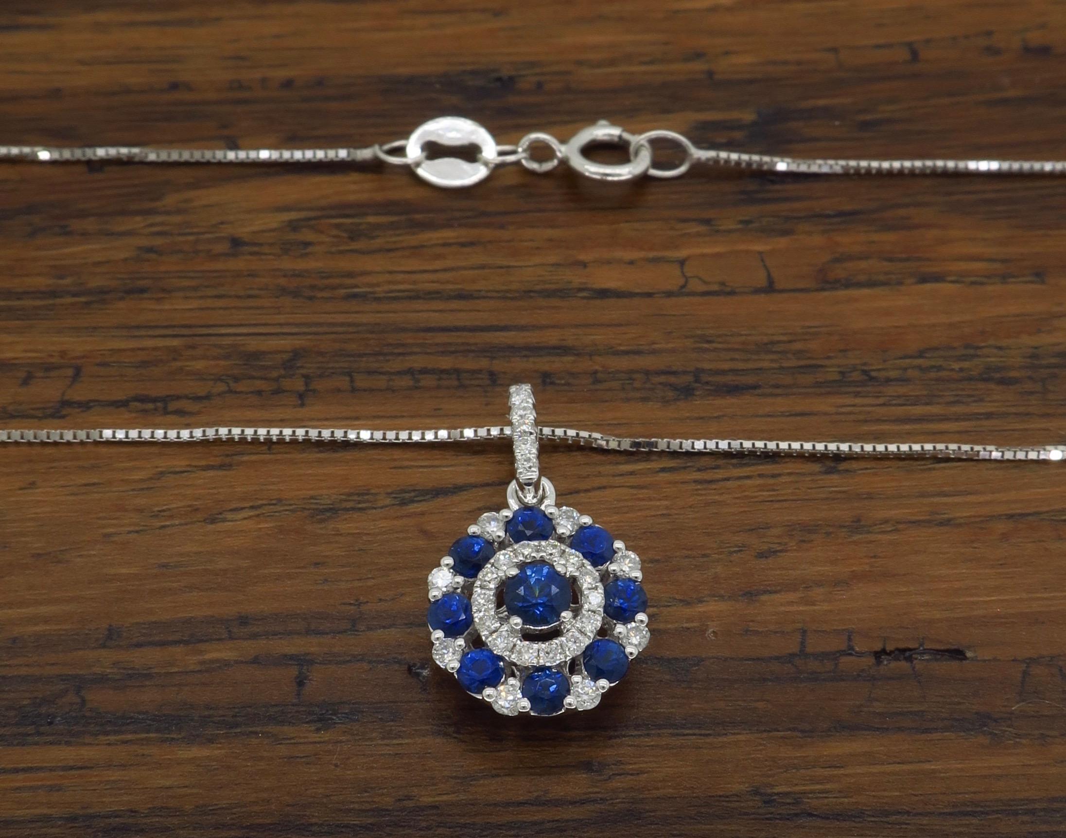 Diamond and Blue Sapphire Circle Pendant Necklace 1