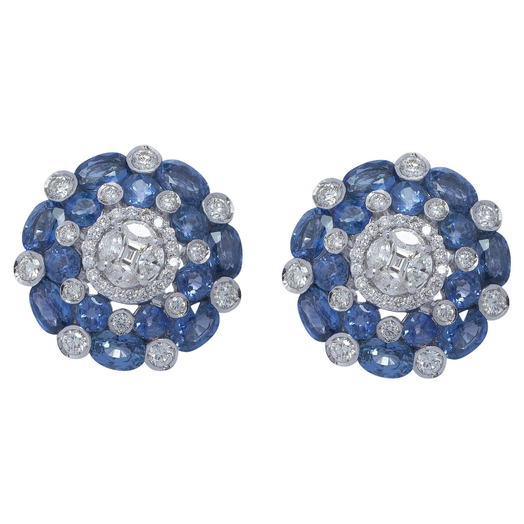 Pendientes Racimo de Diamantes y Zafiro Azul