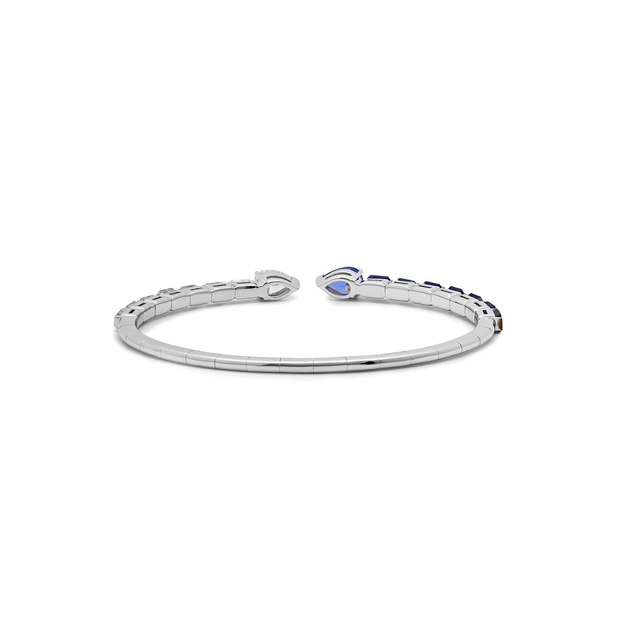 Round Cut Diamond and Blue Sapphire Cuff Bracelet For Sale