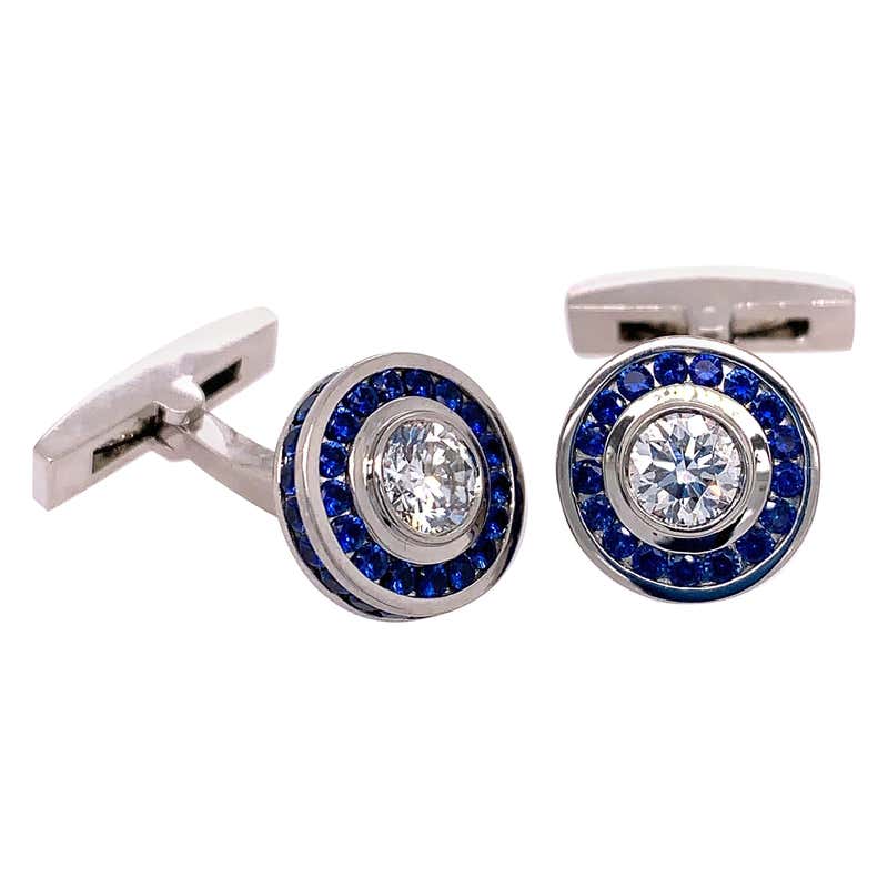 Cartier Sapphire and Diamond Cufflinks Set at 1stdibs