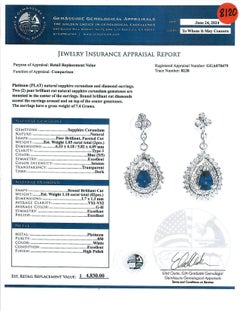 Diamond and Blue Sapphire Dangling Earrings in Platinum