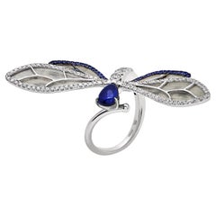 Diamond and Blue Sapphire Dragonfly Ring