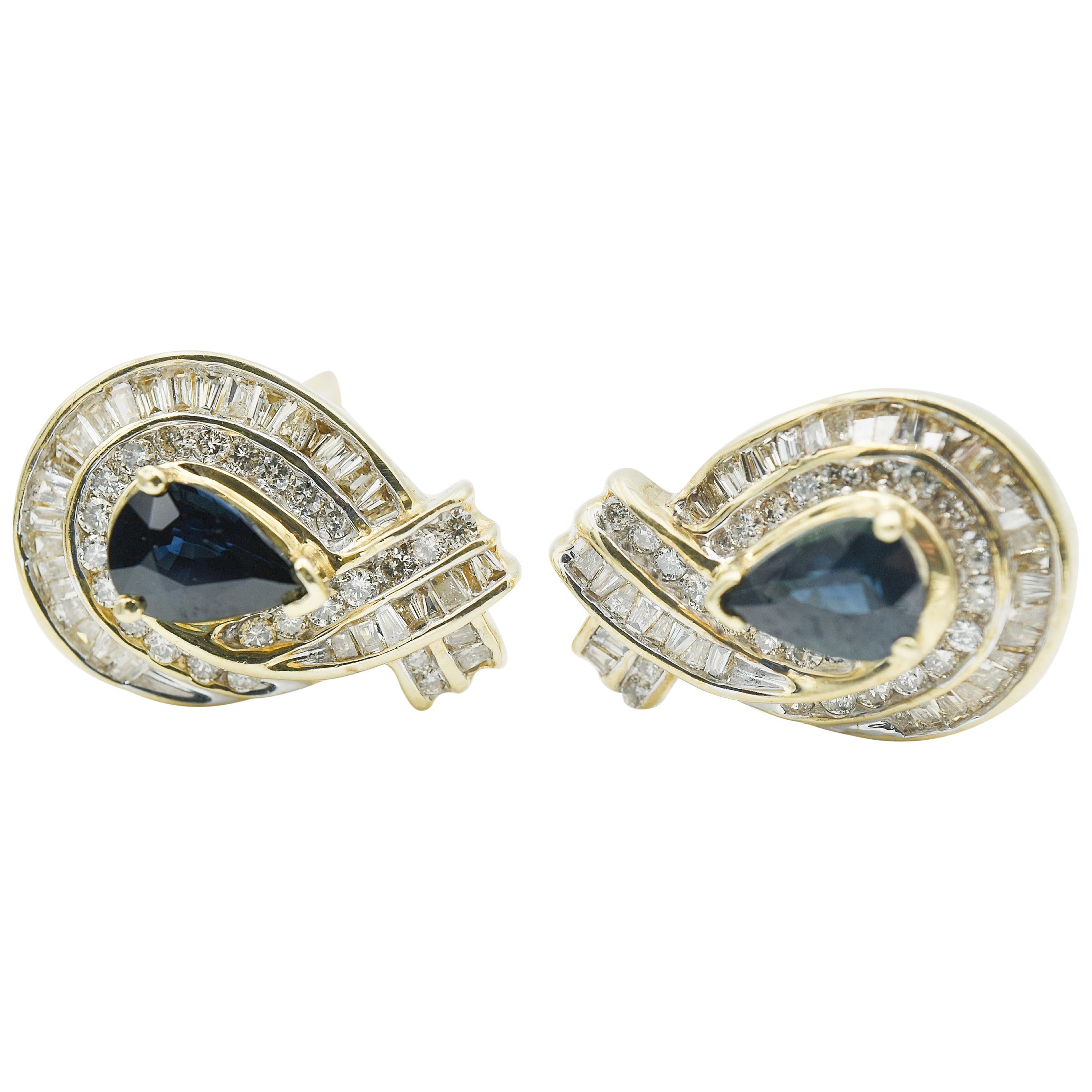 Diamond and Blue Sapphire Earrings For Sale