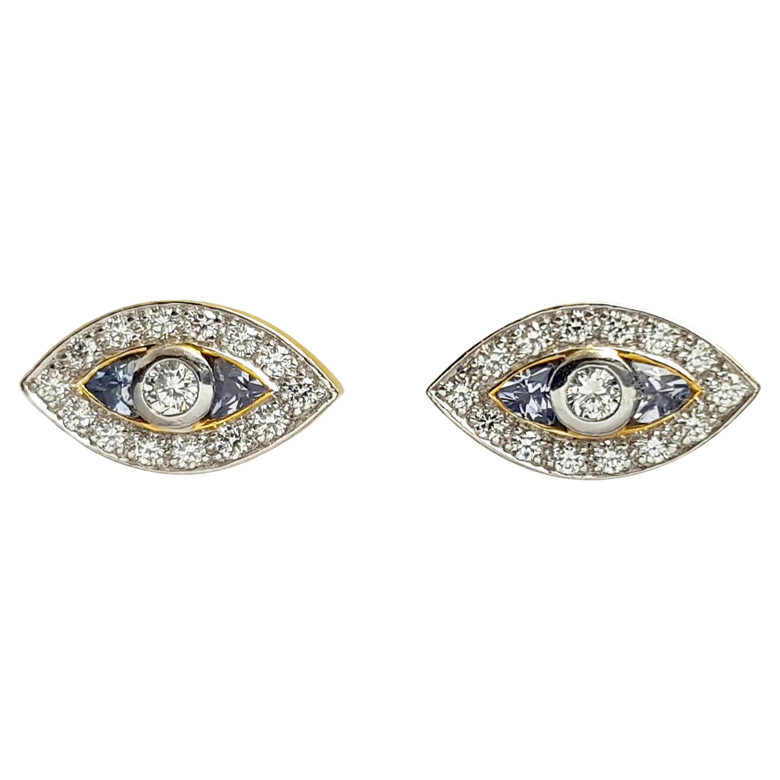 Diamond and Blue Sapphire Earrings set in 18K Gold Setting