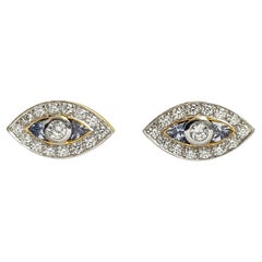 Diamond and Blue Sapphire Earrings set in 18K Gold Setting