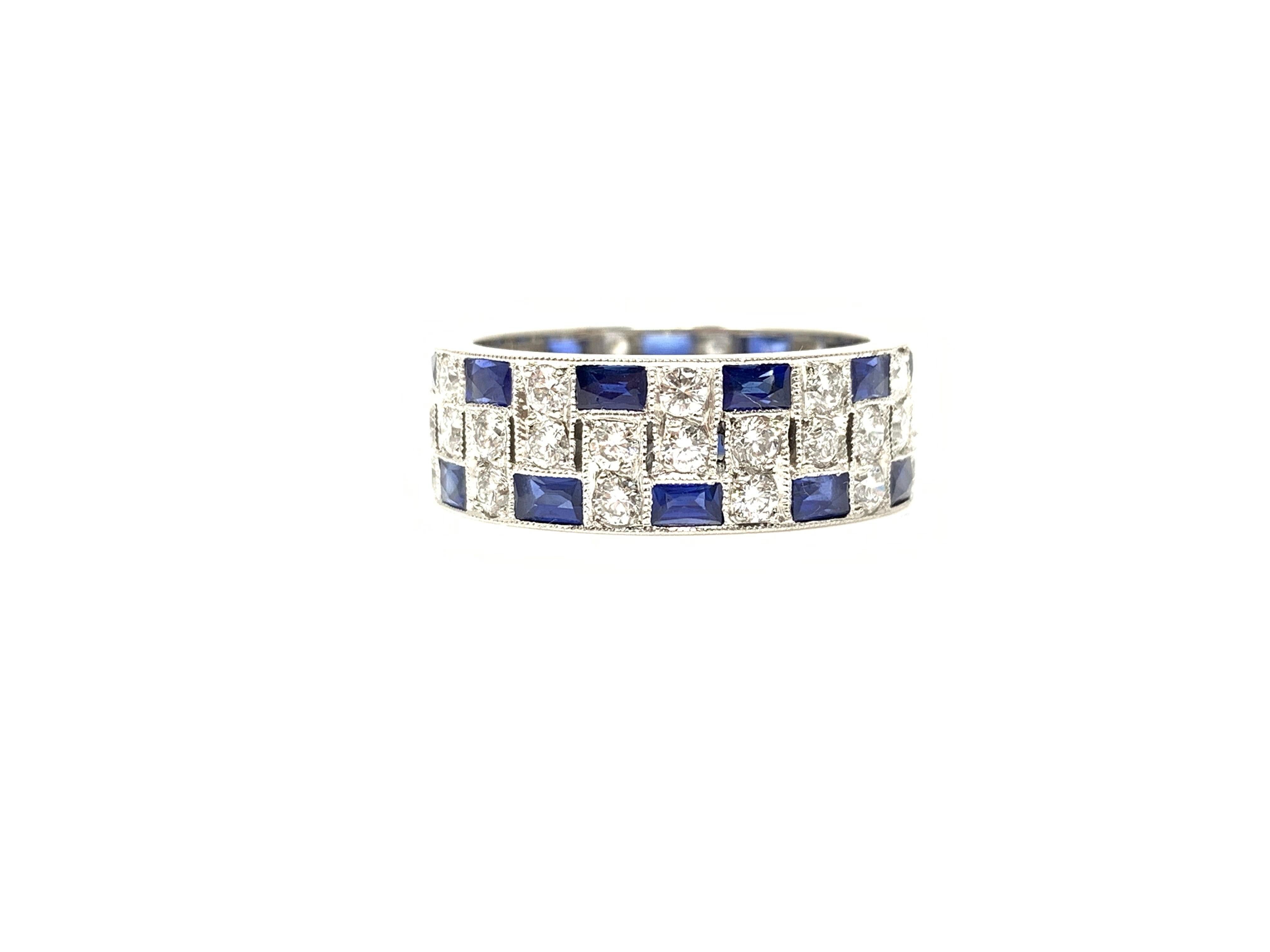 Diamond and Blue Sapphire Eternity Band in Platinum In New Condition For Sale In New York, NY