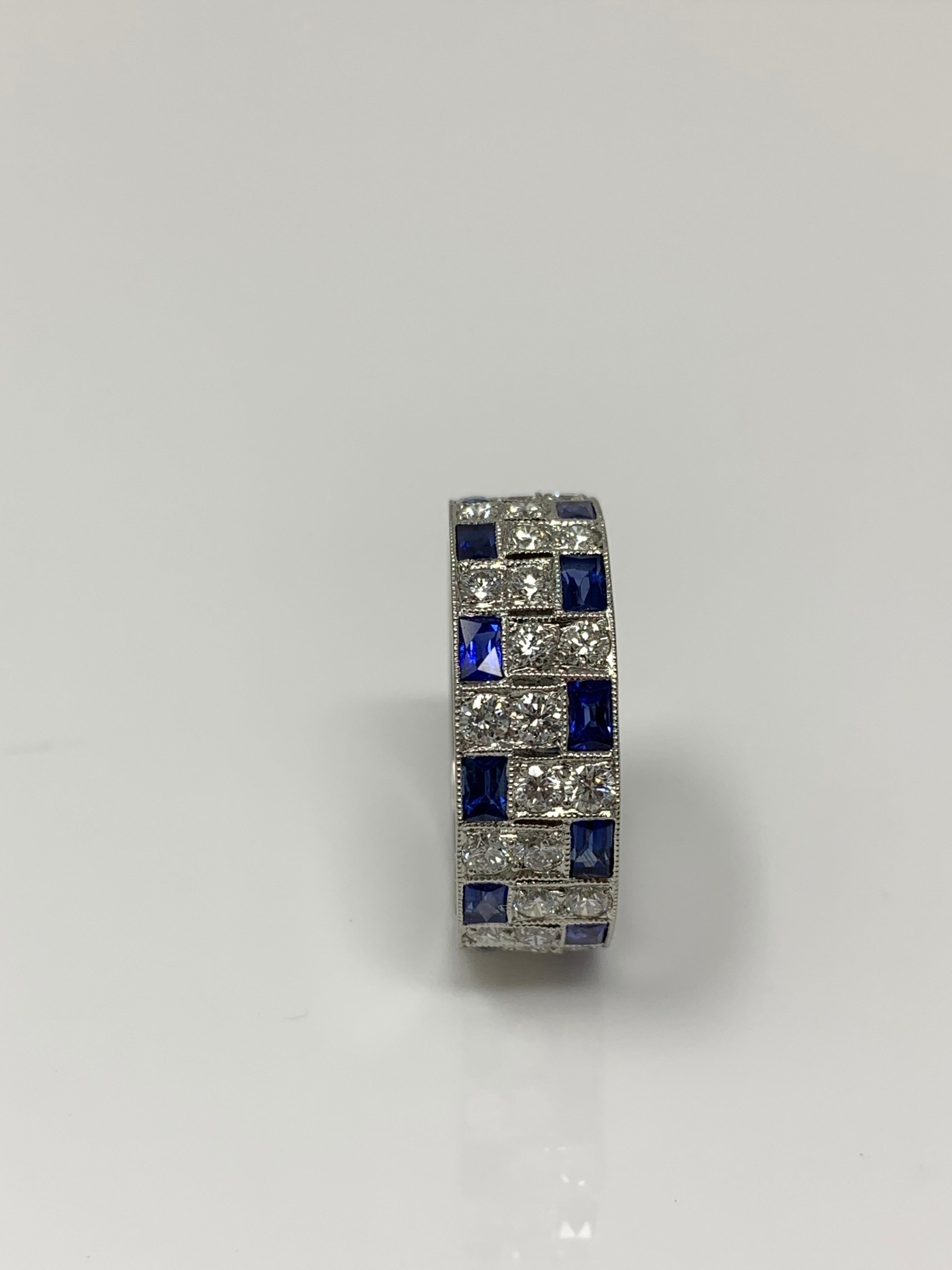 Diamond and Blue Sapphire Eternity Band in Platinum For Sale 1