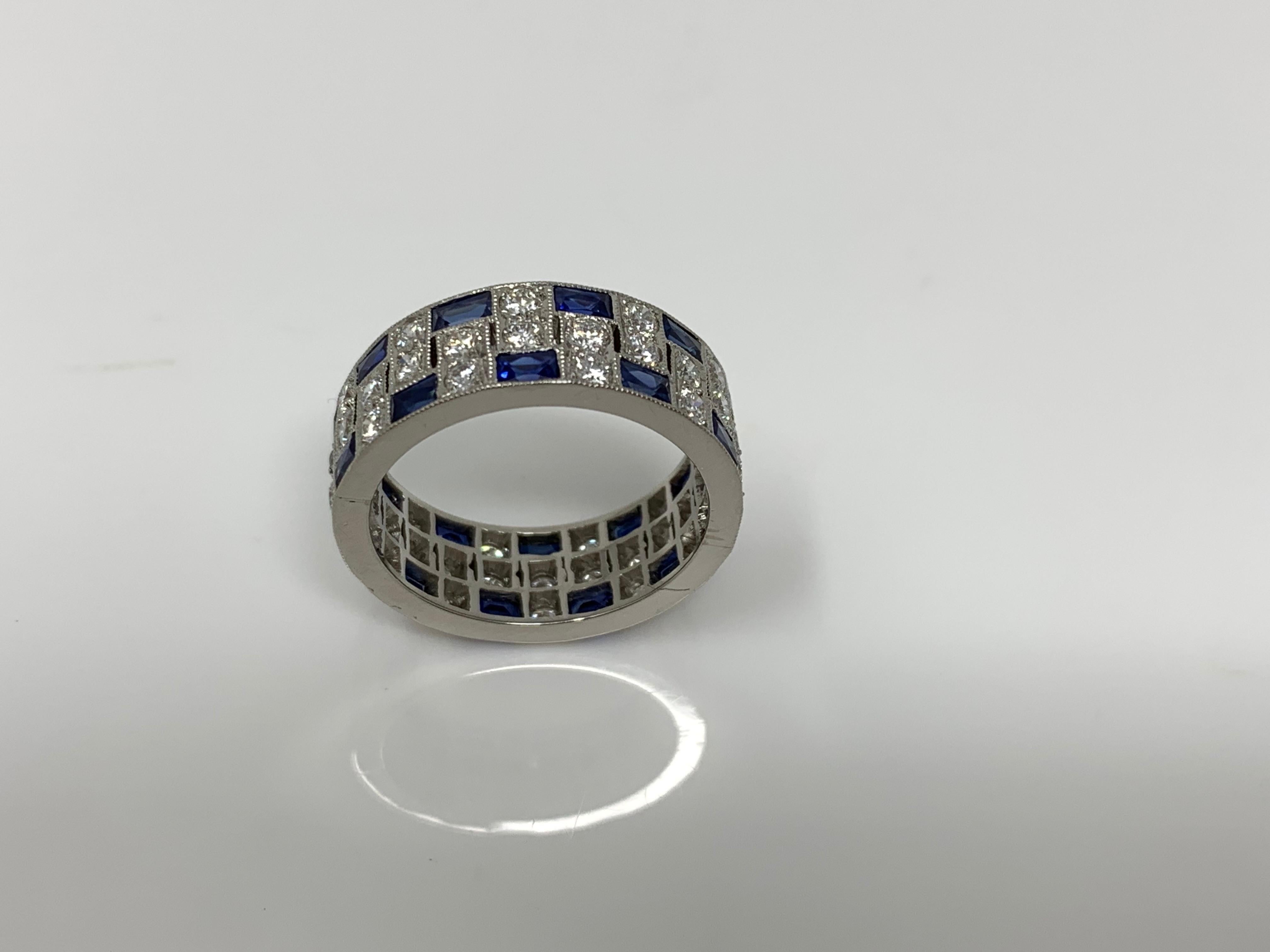Diamond and Blue Sapphire Eternity Band in Platinum For Sale 2