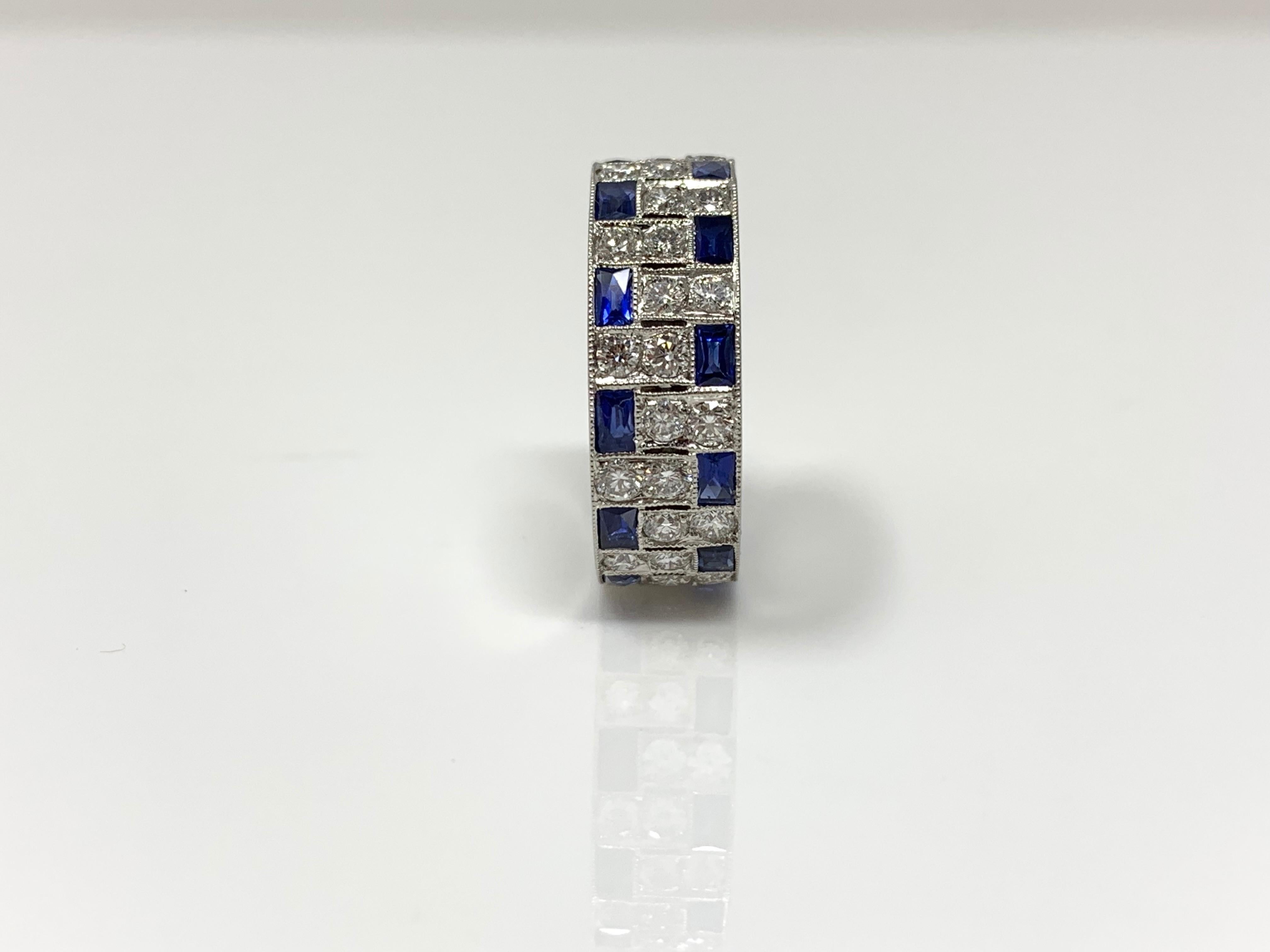 Diamond and Blue Sapphire Eternity Band in Platinum For Sale 3
