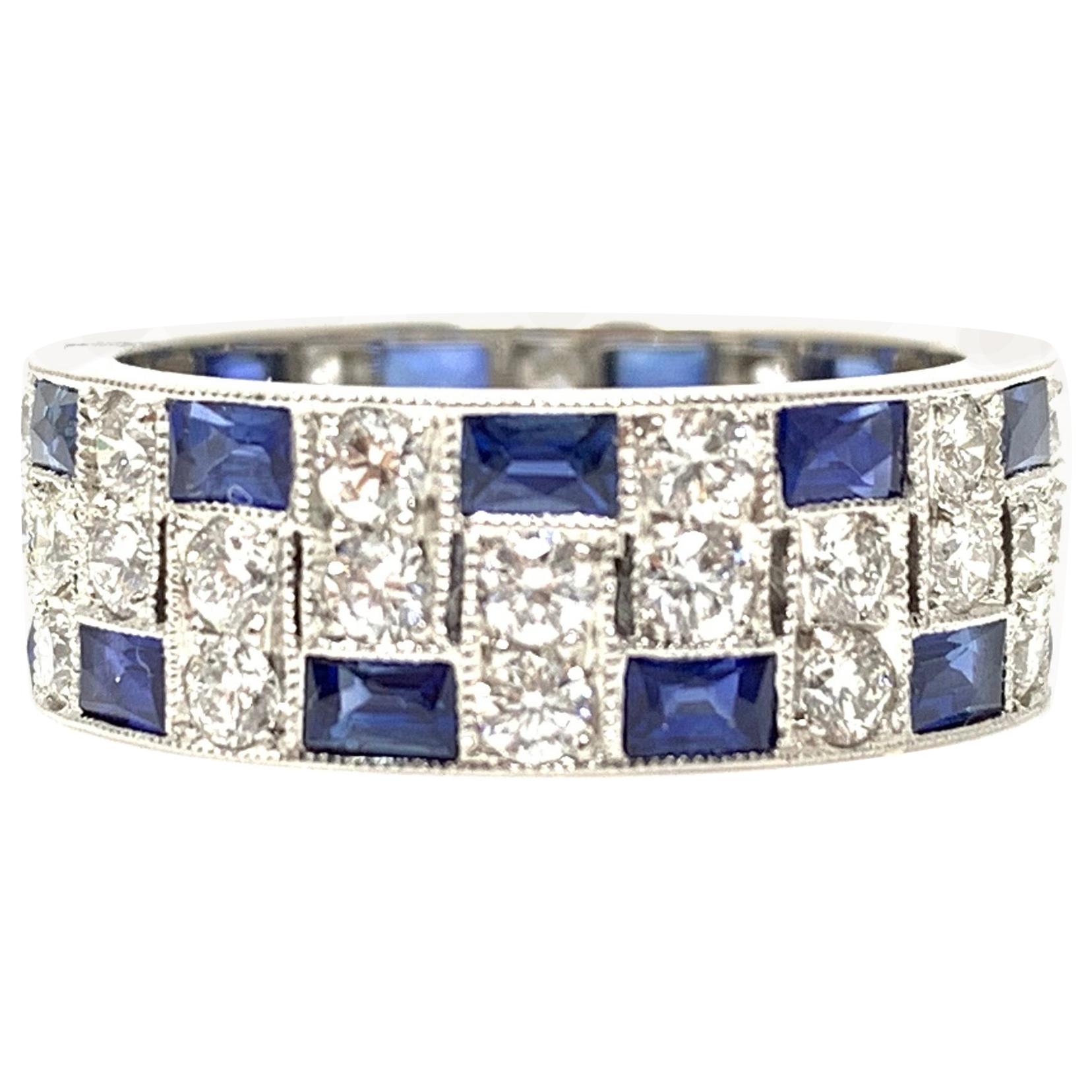 Diamond and Blue Sapphire Eternity Band in Platinum For Sale