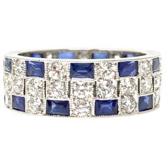 Diamond and Blue Sapphire Eternity Band in Platinum