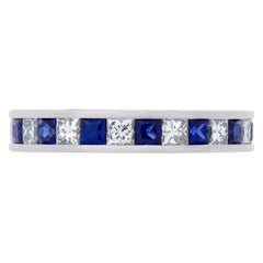 Diamond and Blue Sapphire Eternity Ring in 18k White Gold
