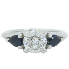 Diamond and Blue Sapphire Gabriel & Co Three Stone Ring 