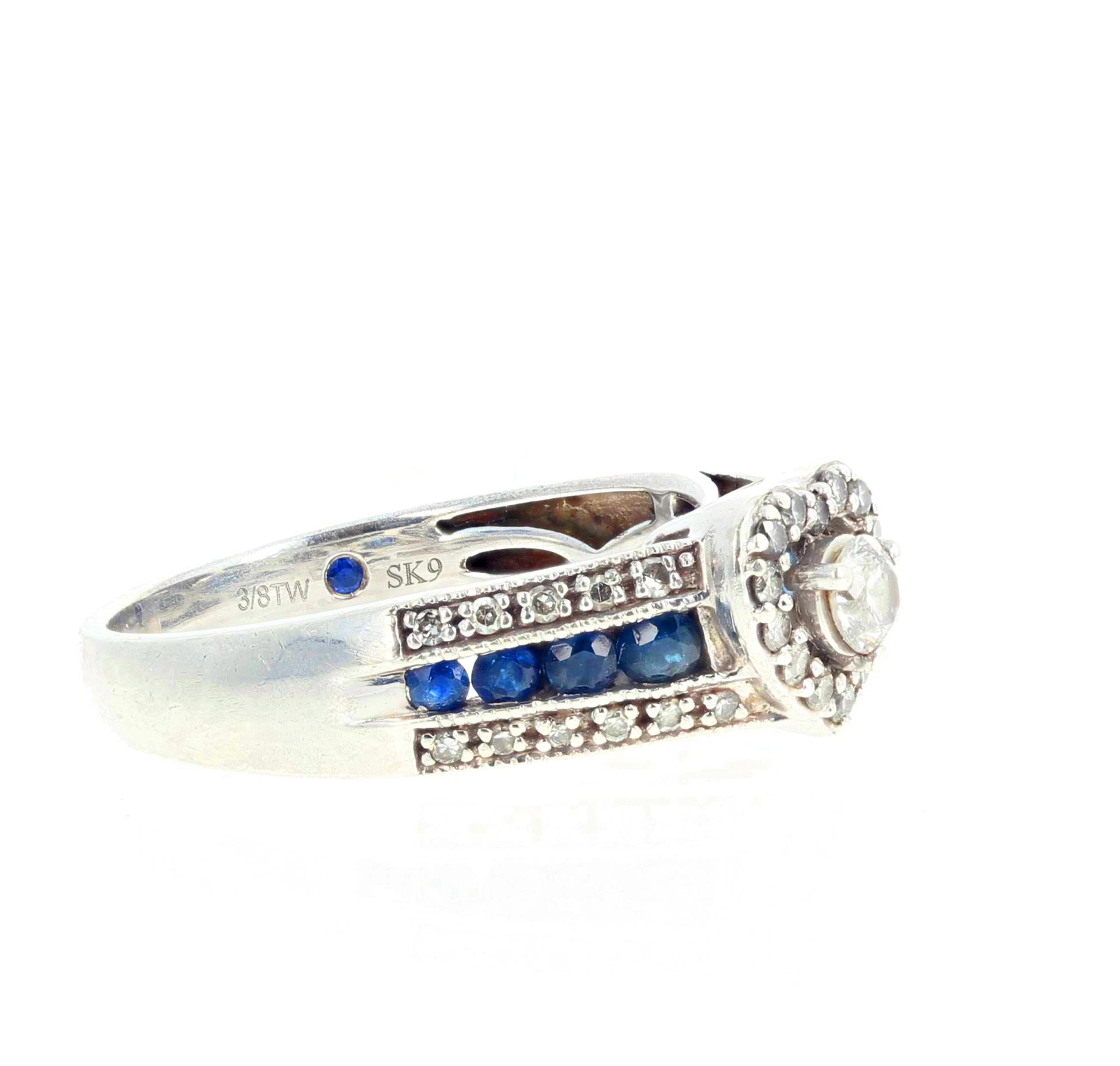Mixed Cut AJD Delicate Eye-Catching Diamond and Blue Sapphire Platinaire Ring