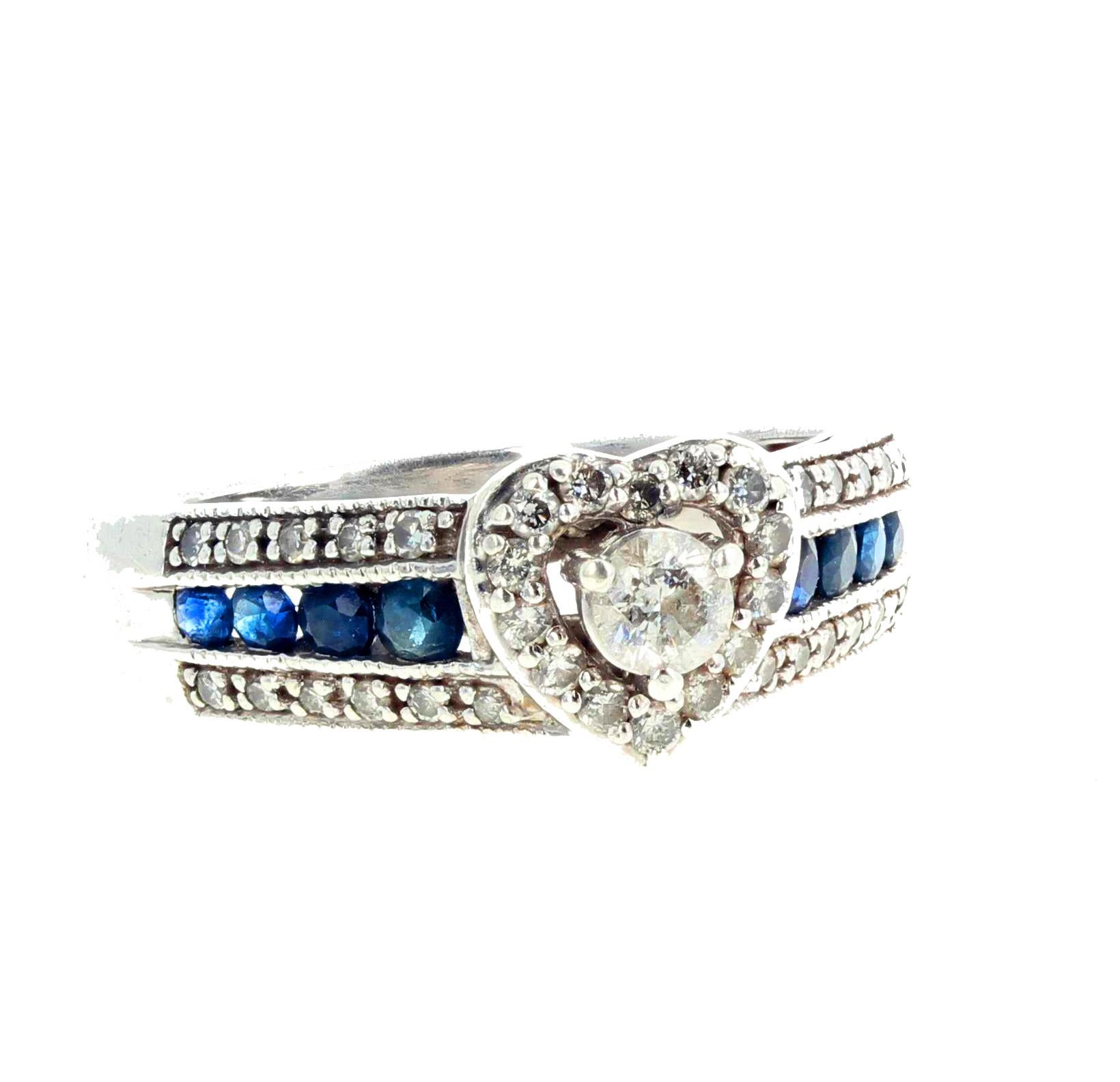 AJD Delicate Eye-Catching Diamond and Blue Sapphire Platinaire Ring In Excellent Condition In Raleigh, NC