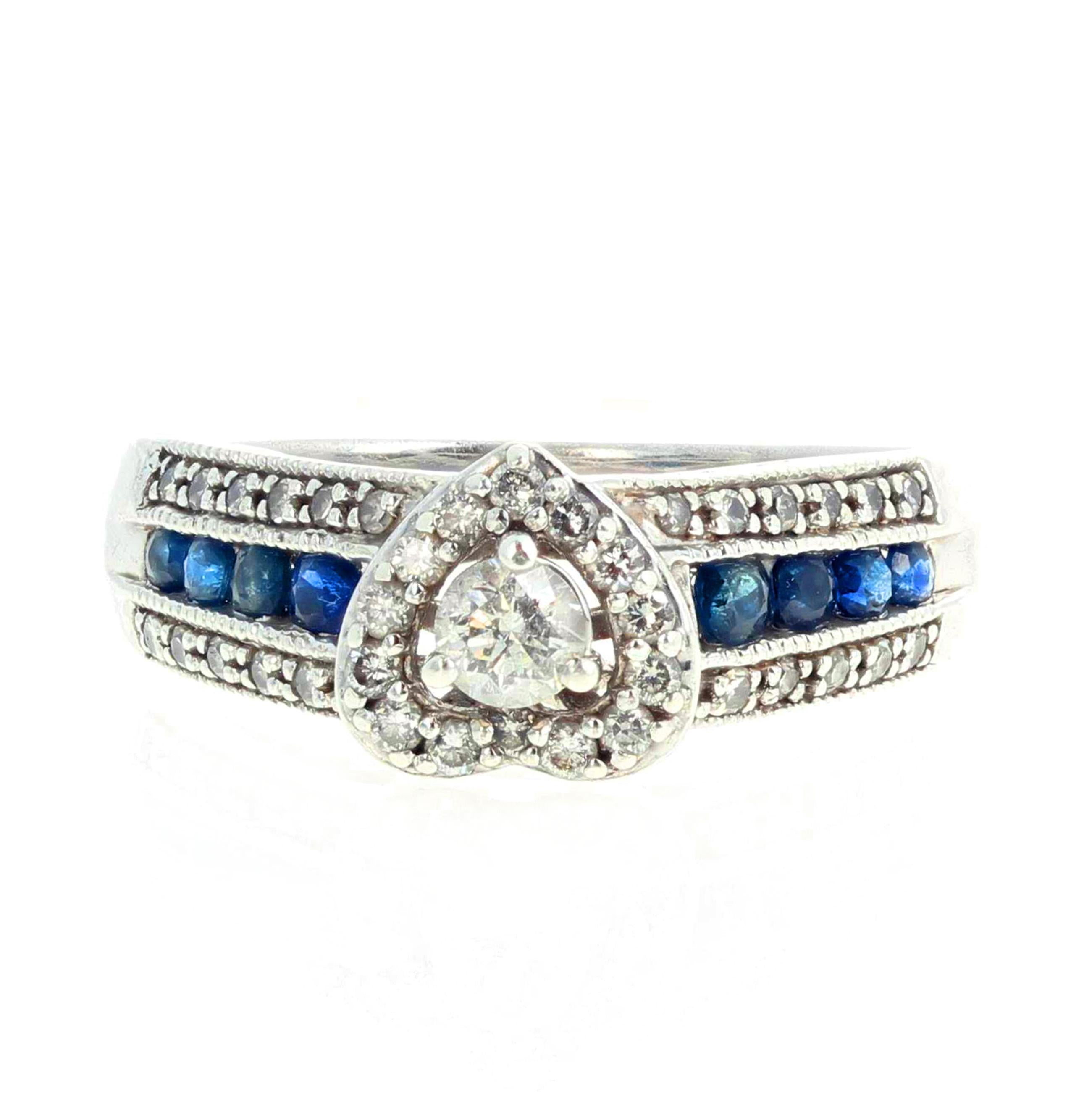 AJD Delicate Eye-Catching Diamond and Blue Sapphire Platinaire Ring 1