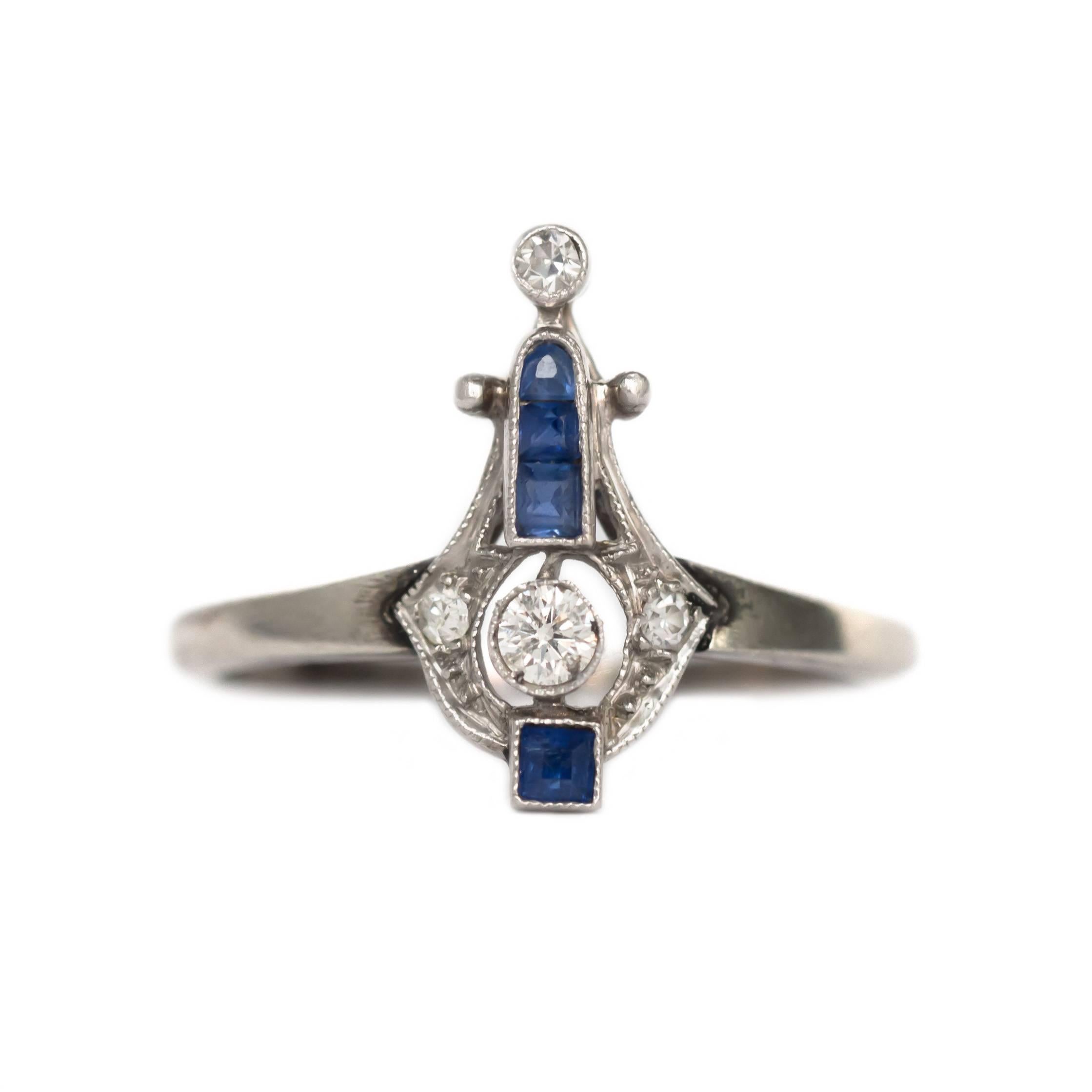 Diamond and Blue Sapphire Platinum and White Gold Engagement Ring