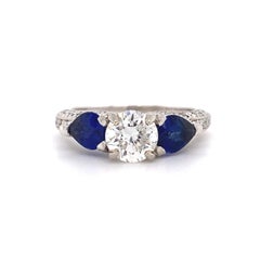 Diamond and Sapphire Platinum Trilogy Ring Estate Fine Jewelry