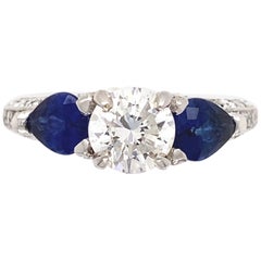 Diamond and Sapphire Platinum Trilogy Ring Estate Fine Jewelry