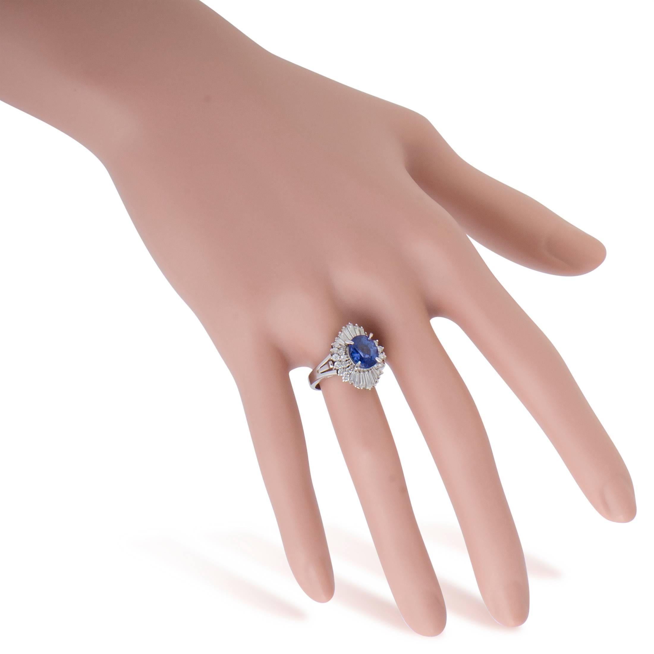 Women's Diamond and Blue Sapphire Platinum Ring