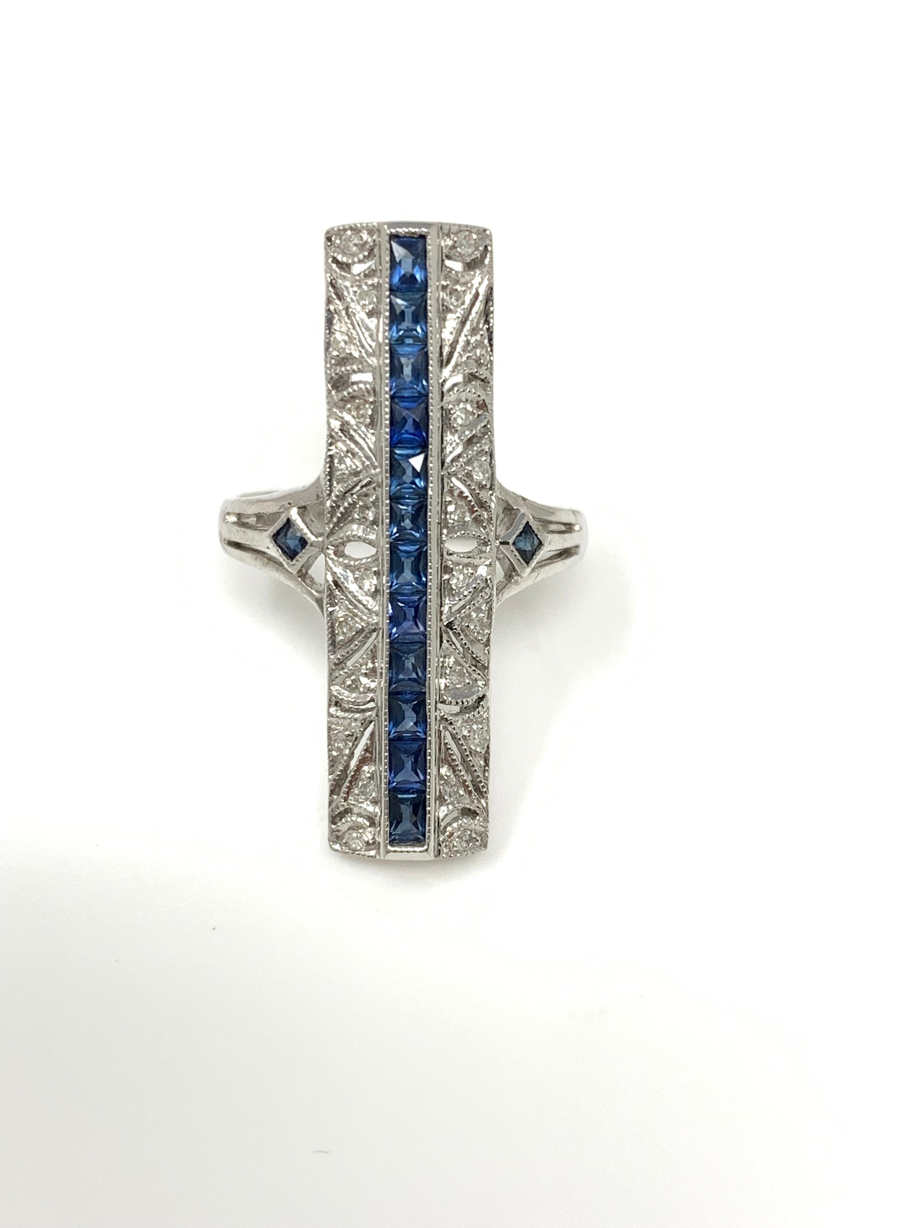 Round Cut Diamond and Blue Sapphire Ring in 14 Karat White Gold For Sale