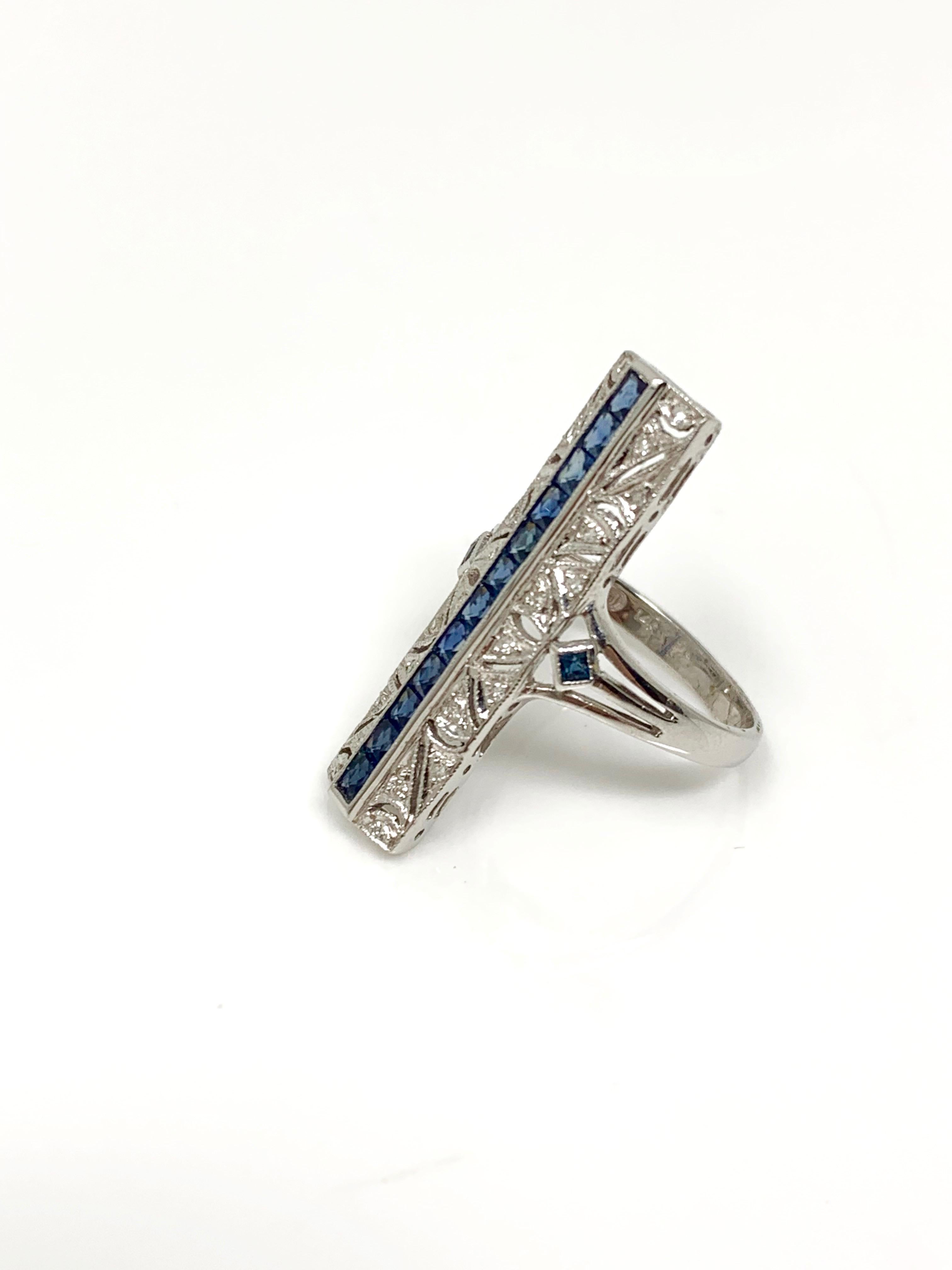 Diamond and Blue Sapphire Ring in 14 Karat White Gold In New Condition For Sale In New York, NY